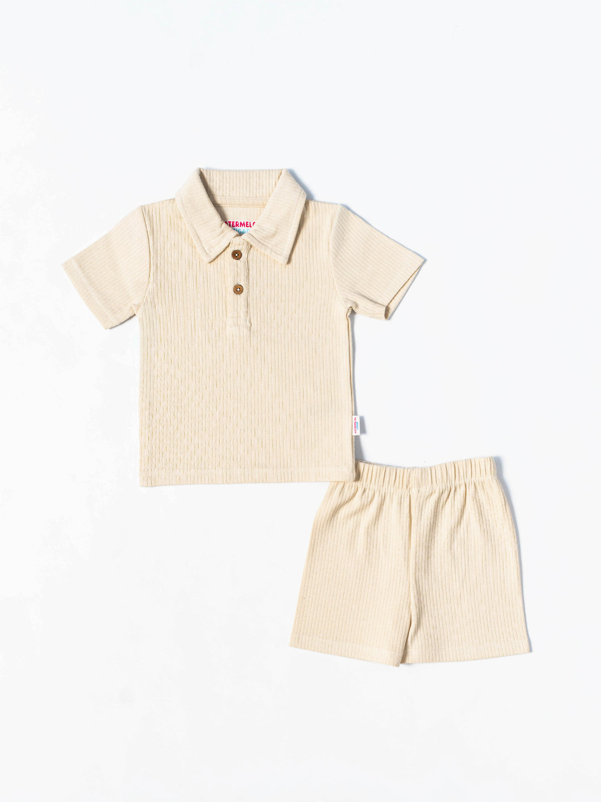 Ribbed Polo Co-ord Set – Cream(553)
