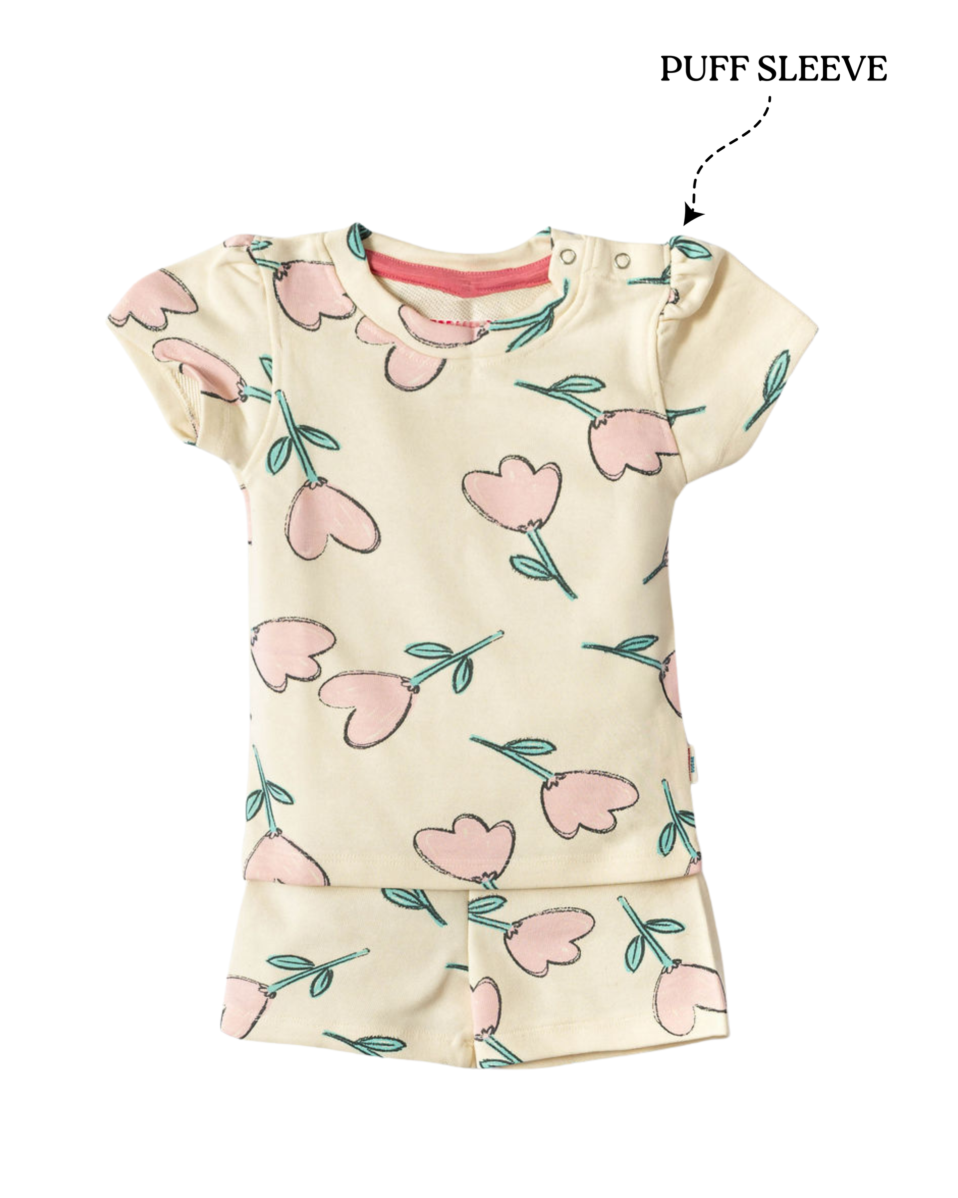 Girls Half-White Floral Puff Sleeve Co-ord Set (249)