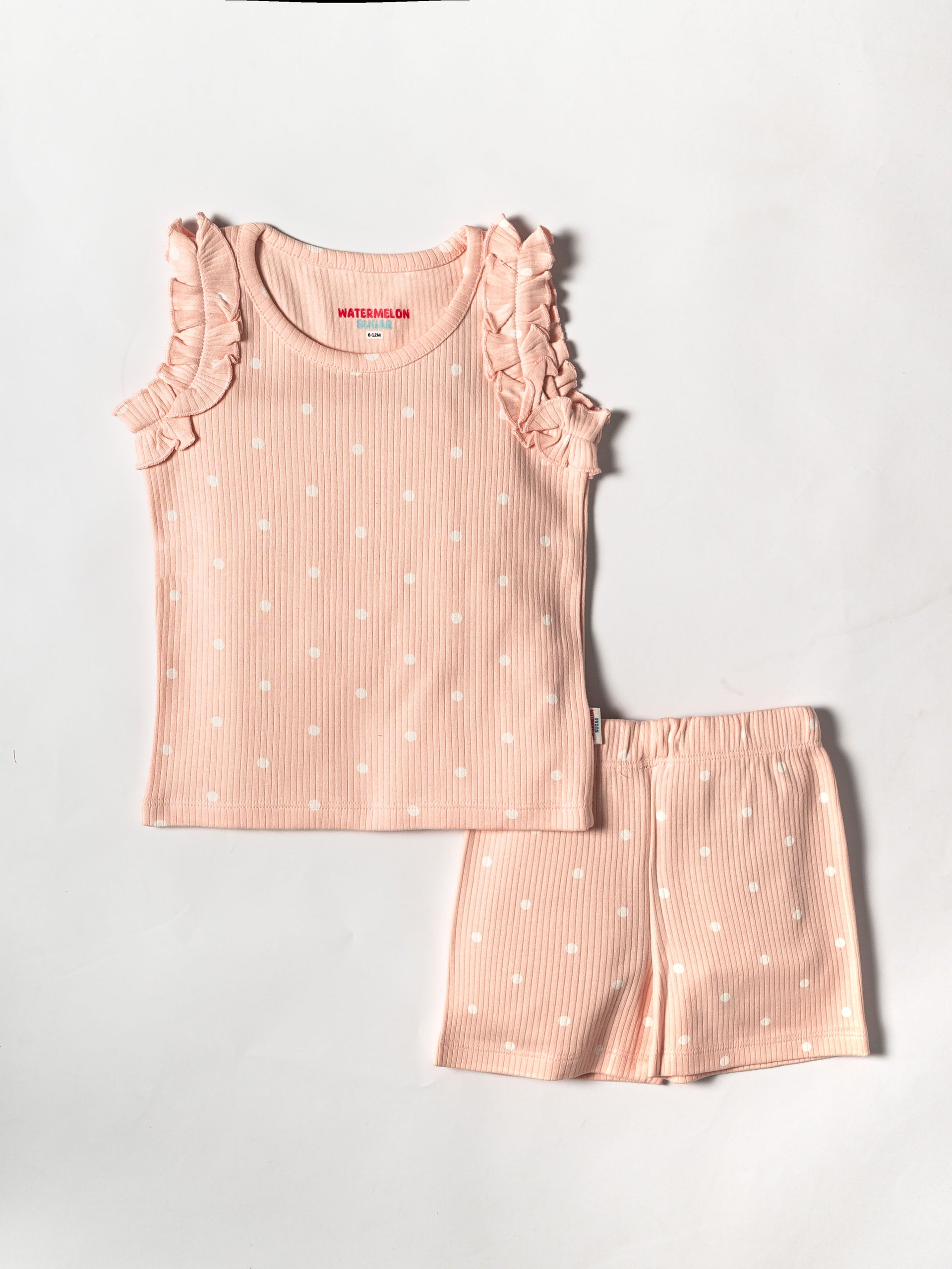Blush Polka Dot Ribbed Co-ord Set(448)