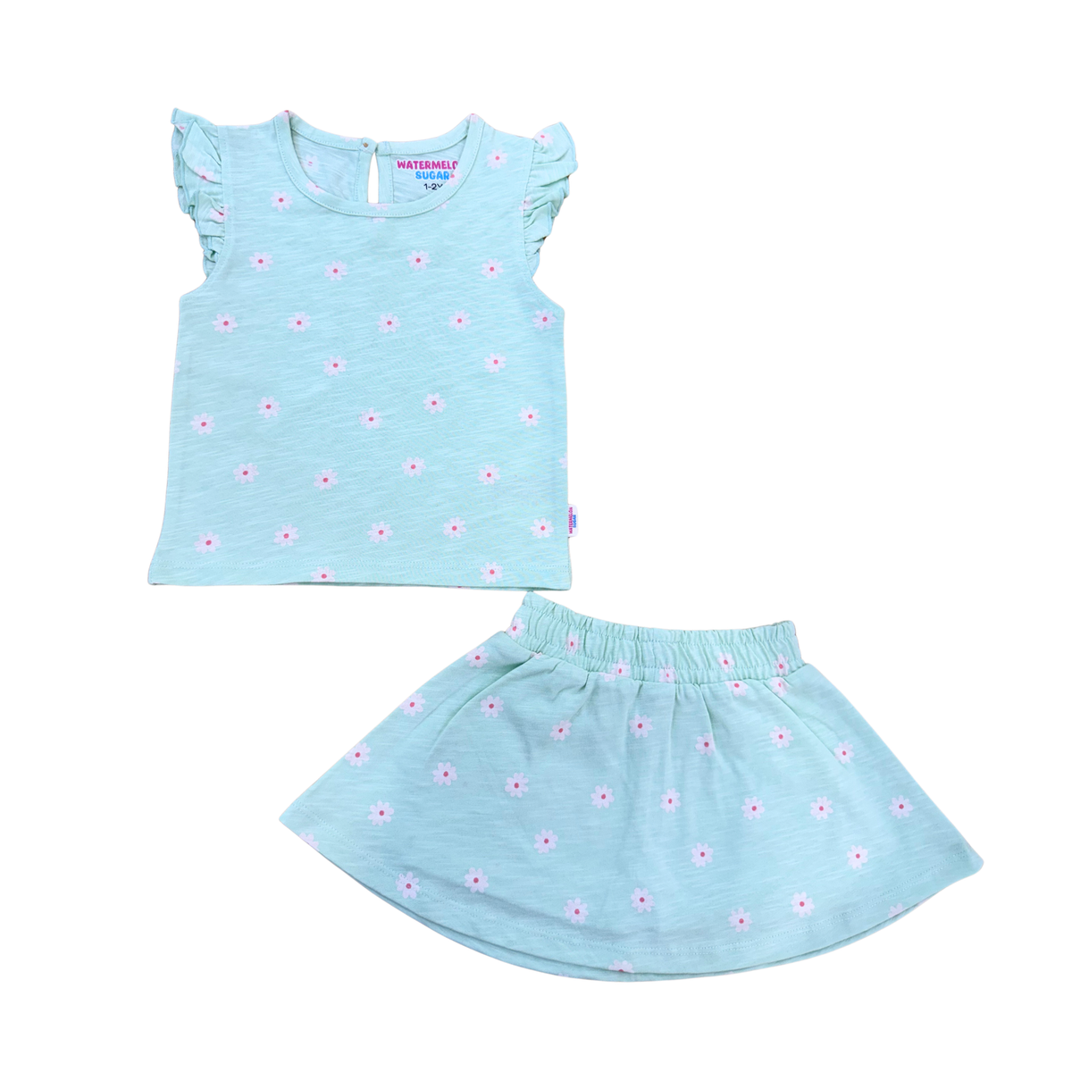 Aqua Floral Ruffle Top & Skort Set (679)