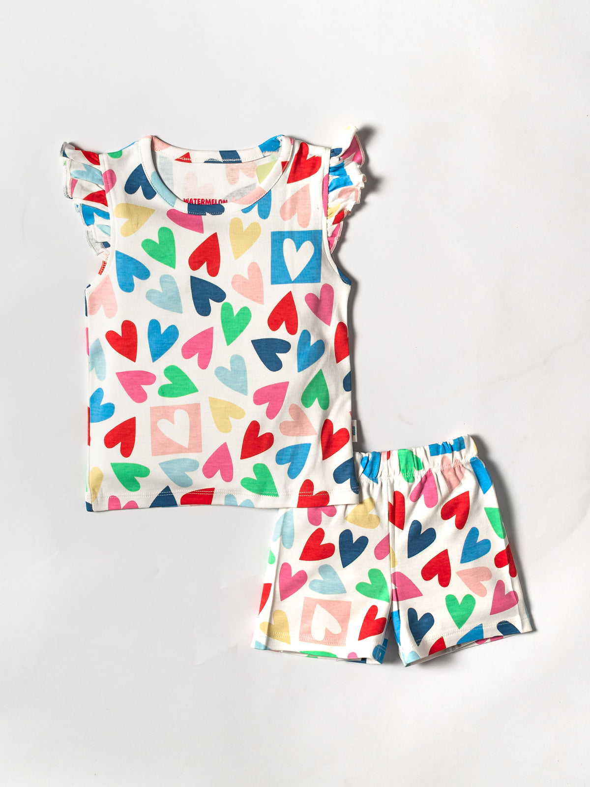 Rainbow Hearts Flutter Sleeve Top & Shorts Set (530)