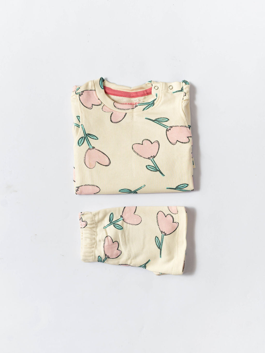 Girls Half-White Floral Puff Sleeve Co-ord Set (249)