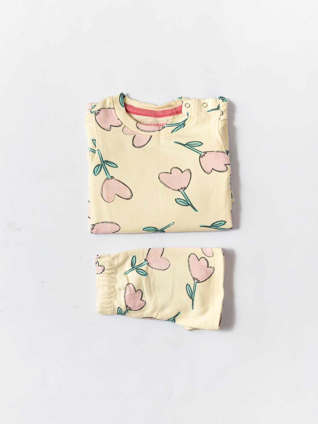 Half-White Floral Puff Sleeve Co-ord Set (249)