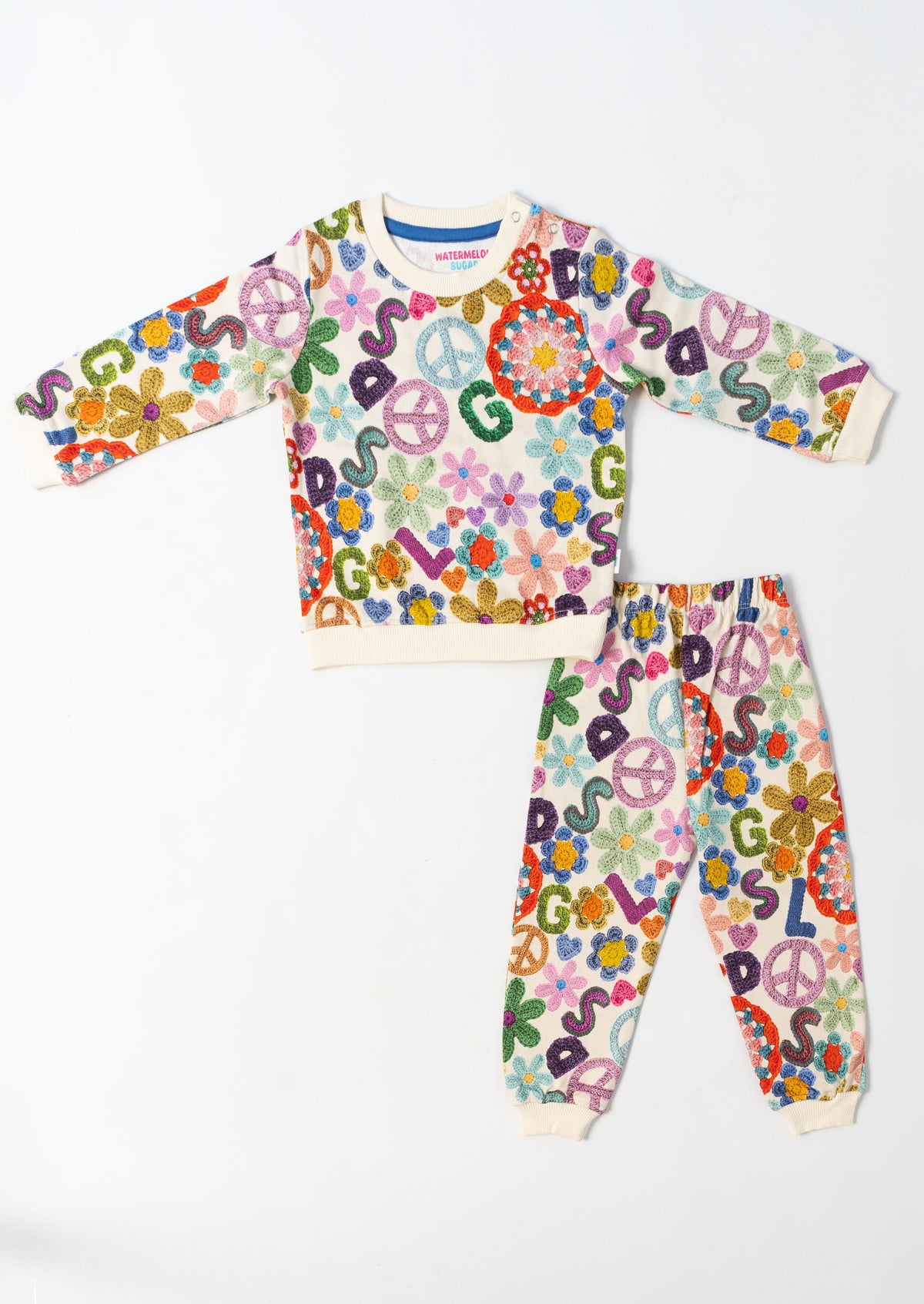 Retro Floral & Peace Sweatshirt and Joggers Co-ord Set (605)