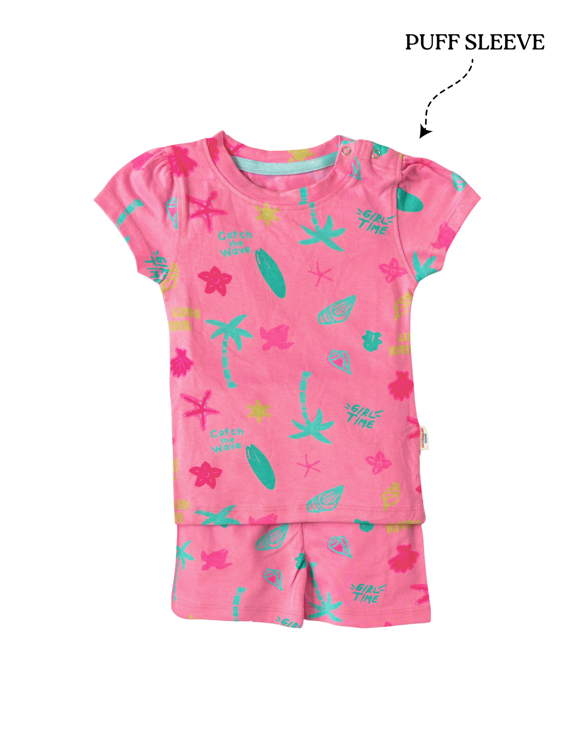 Girls Tropical Vibes Pink Puff Sleeve Co-ord Set (234)