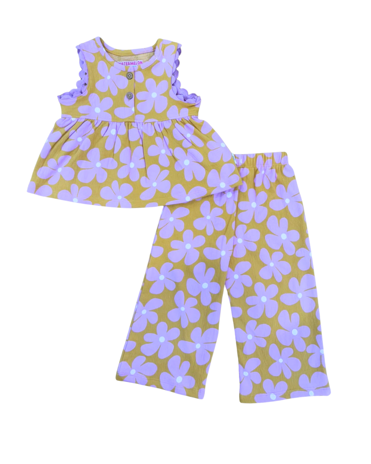 Mustard Floral Ruffle Co-ord Set(664)