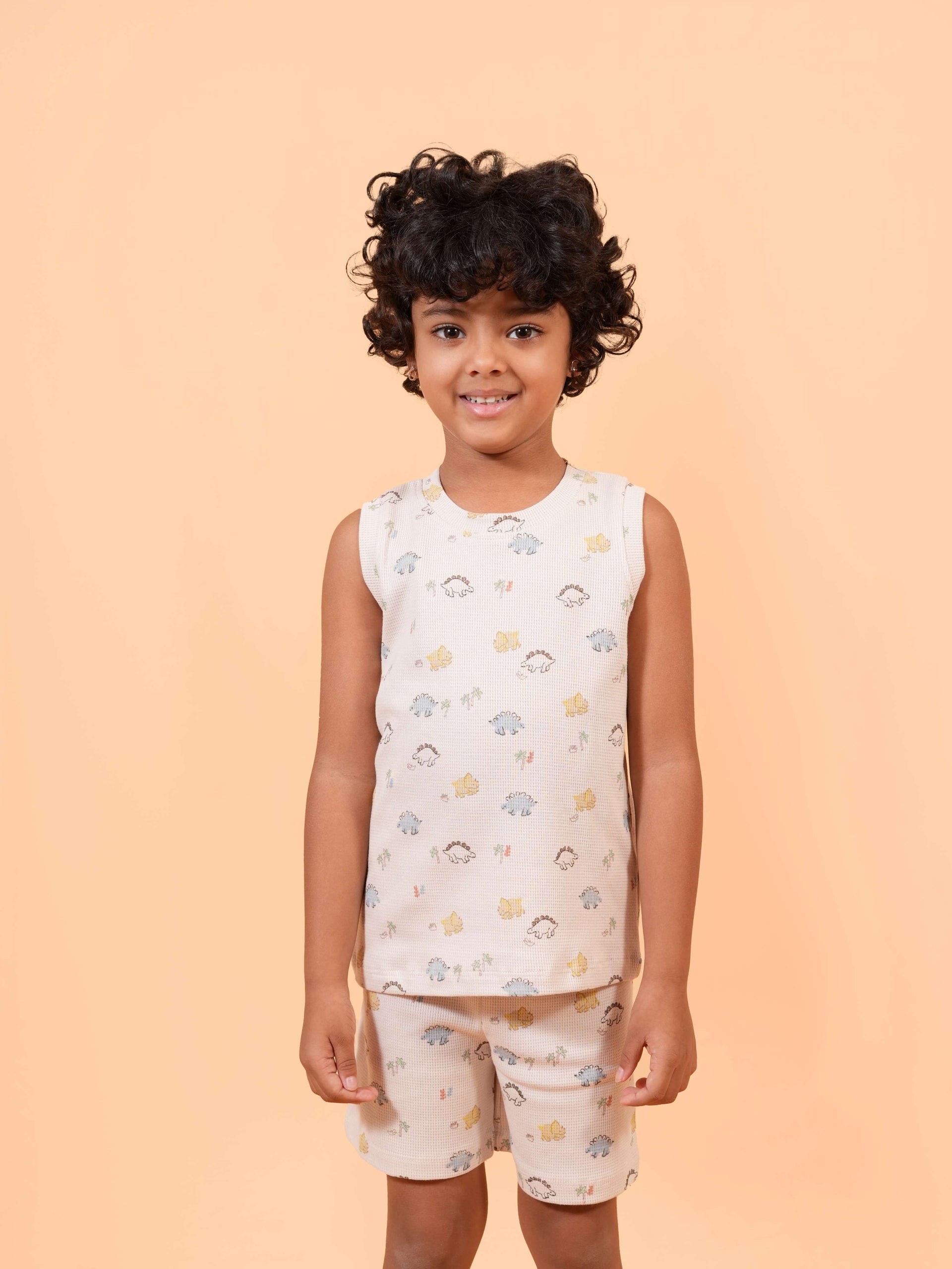 Light Biscuit Sleeveless Dinosaur Print Co-ord Set (177)