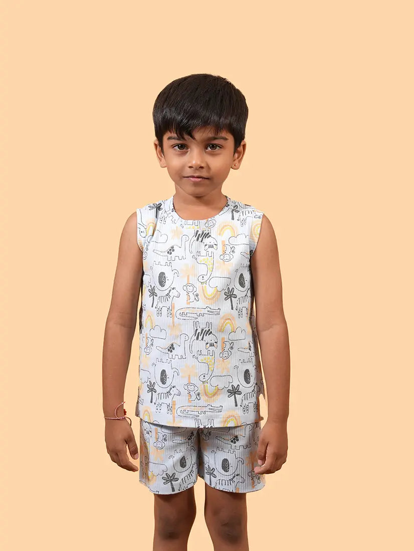 Light Blue Safari Print Sleeveless Co-ord Set (208)