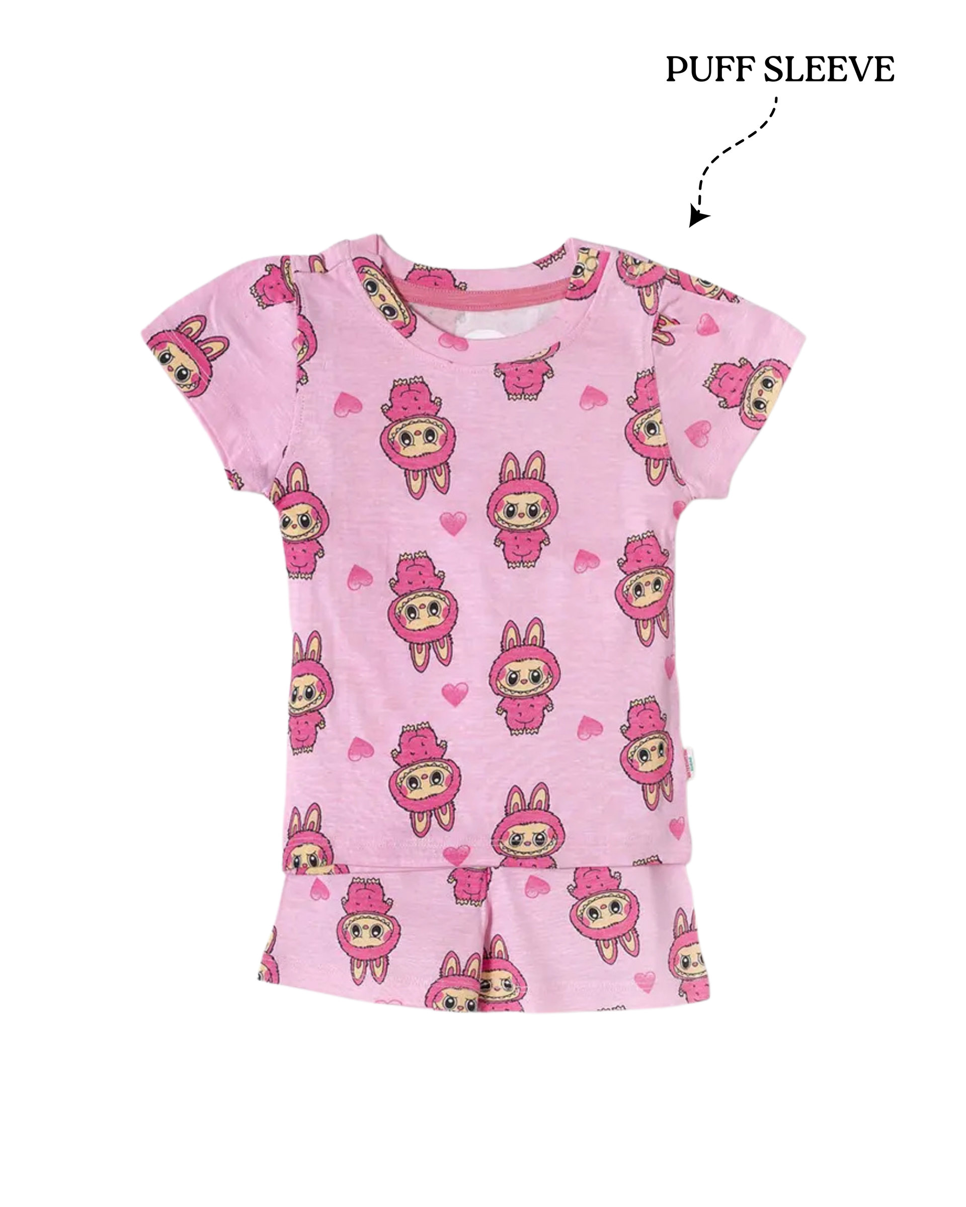 Girls Candy Pink Bunny Heart Puff Sleeve Co-Ord Set (272)