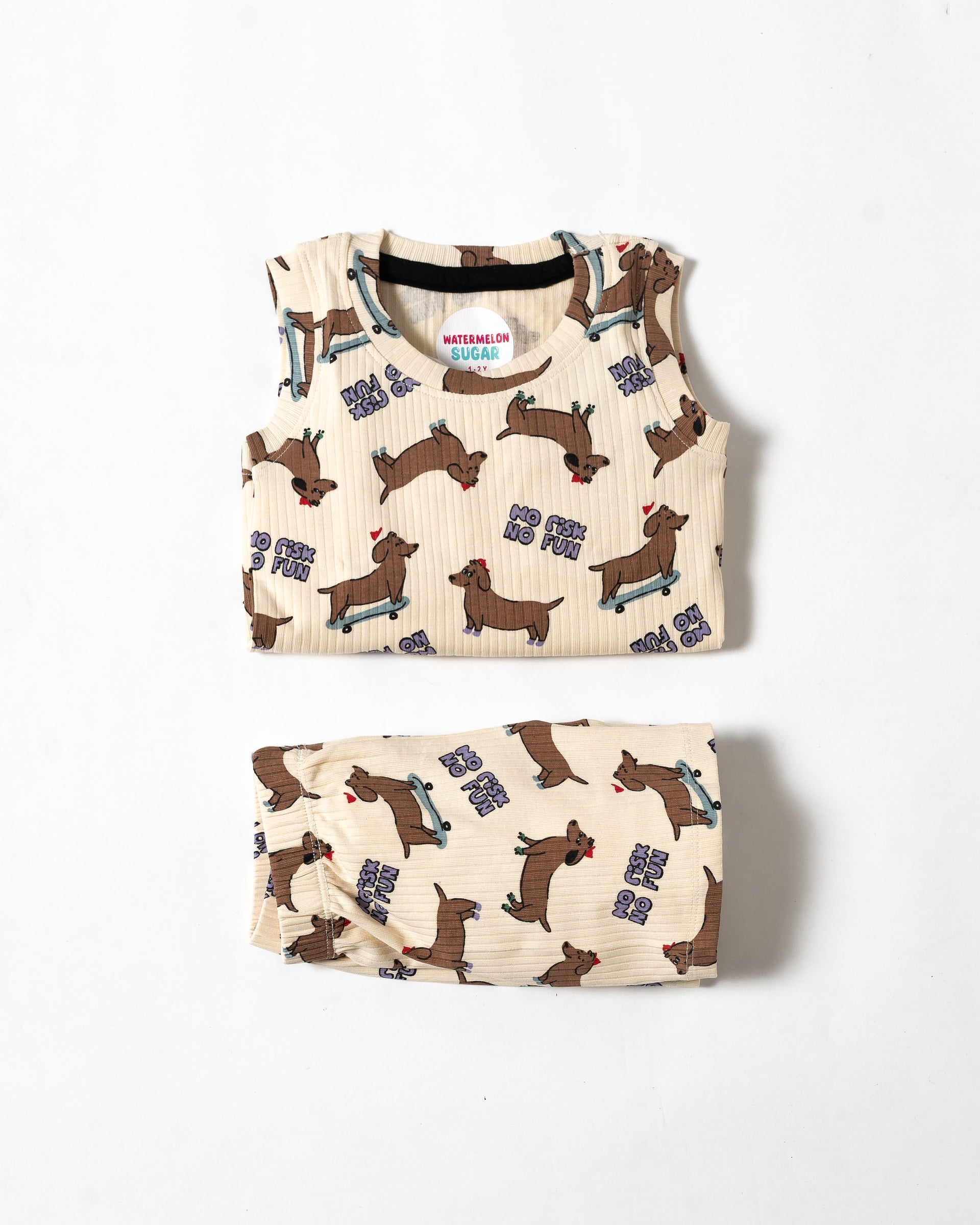 Creamy Pup Sleeveless Co-ord Set (213)