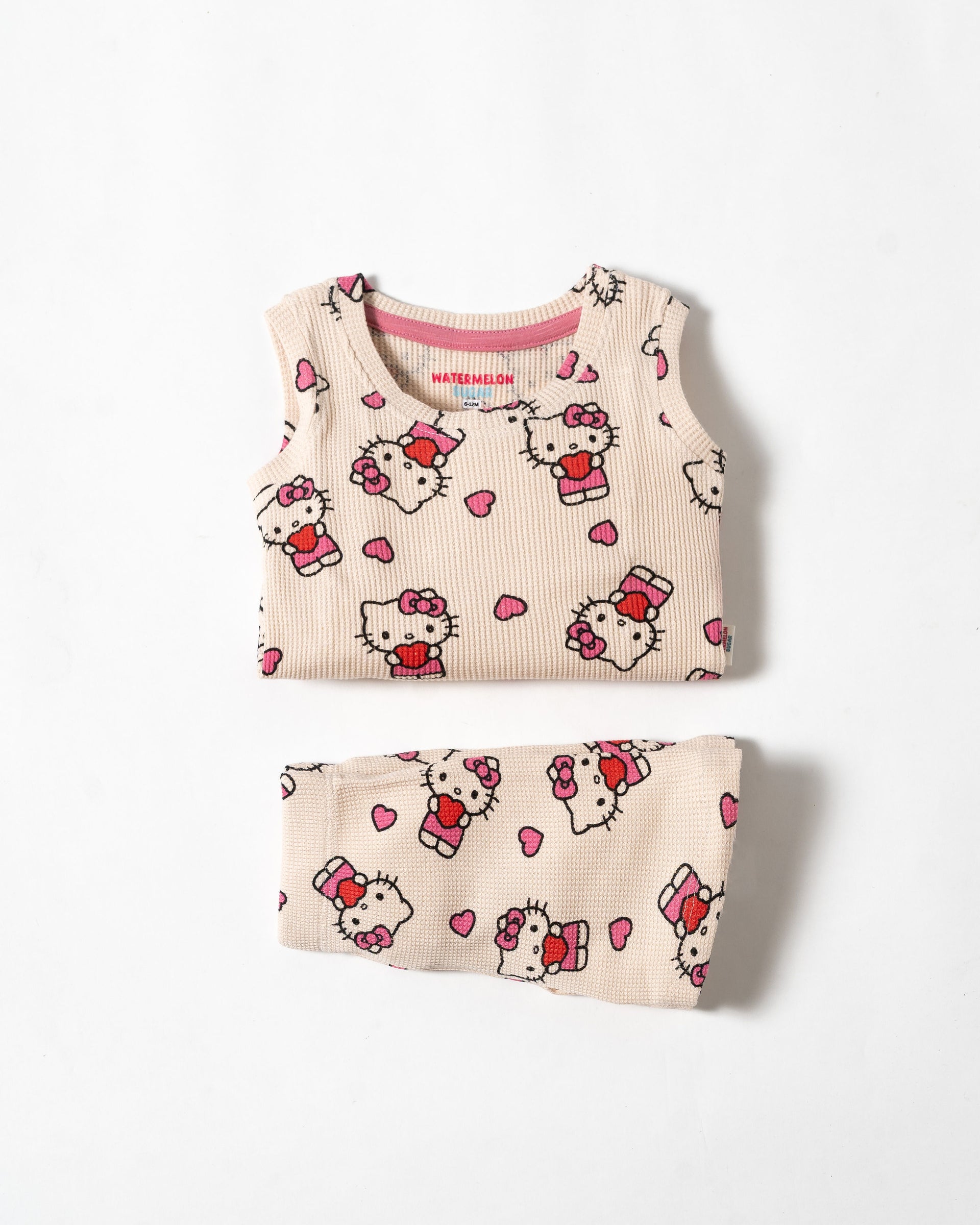 Cream Kitty Love Sleeveless Co-ord Set (307)