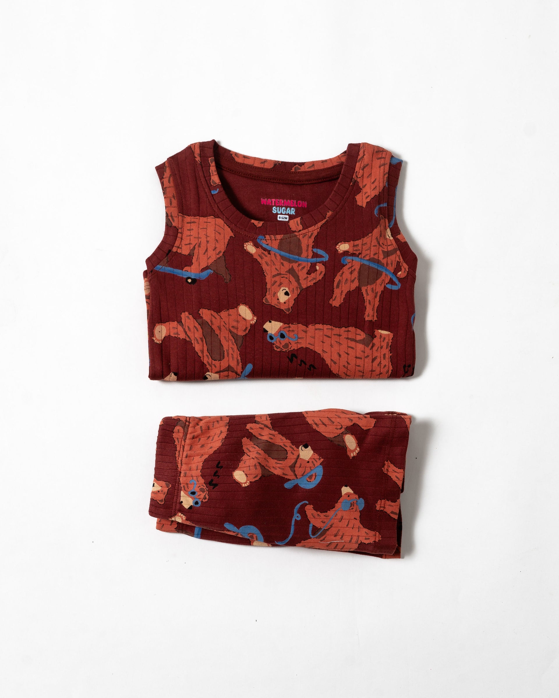 Maroon Bear Parade Sleeveless Co-ord Set
