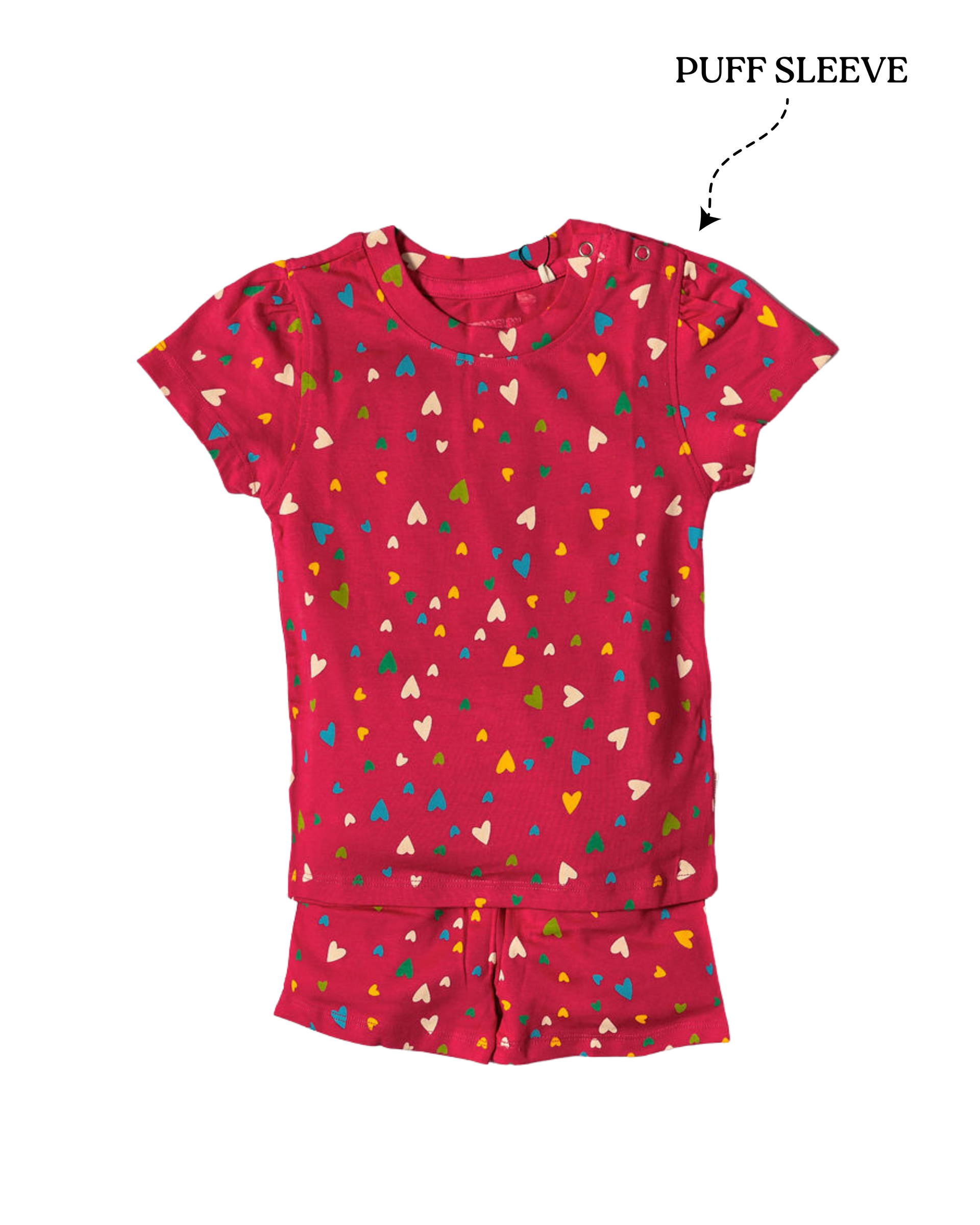 Girls Pink Candy Hearts Puff Sleeve Co-ord Set (245)