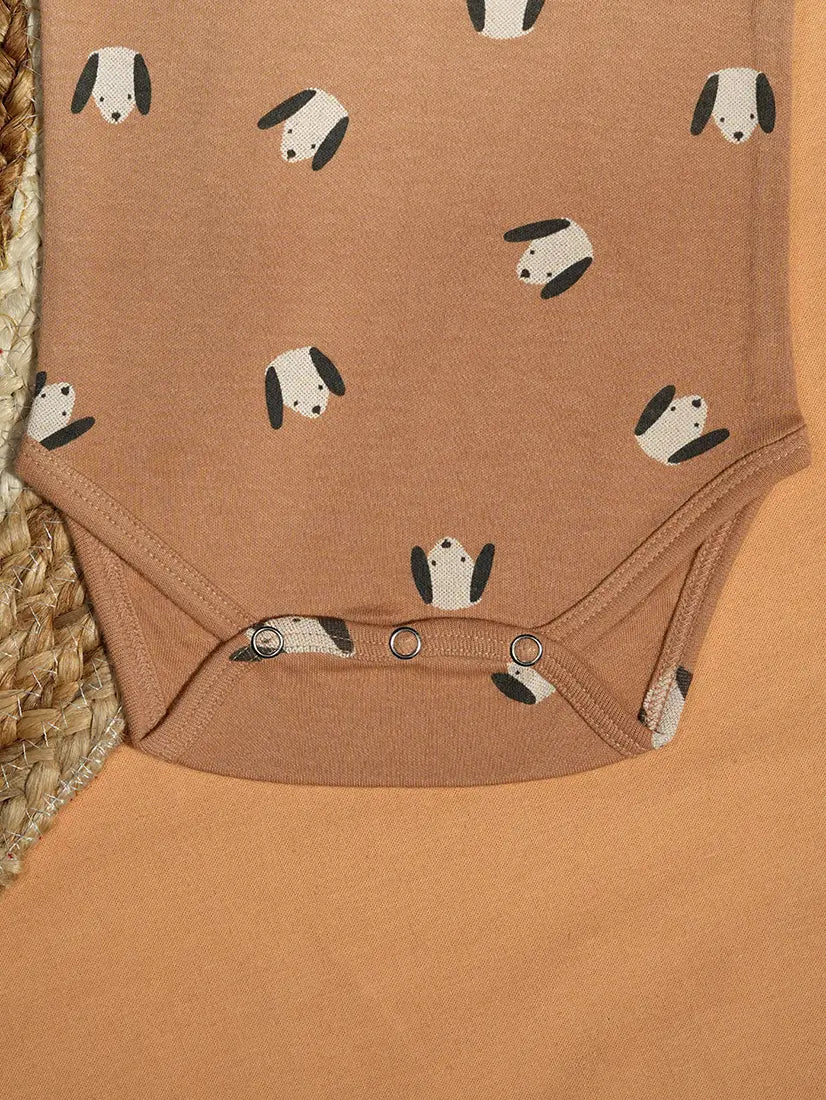 Chocolate Brown Dog Print Baby Romper (ROM11)