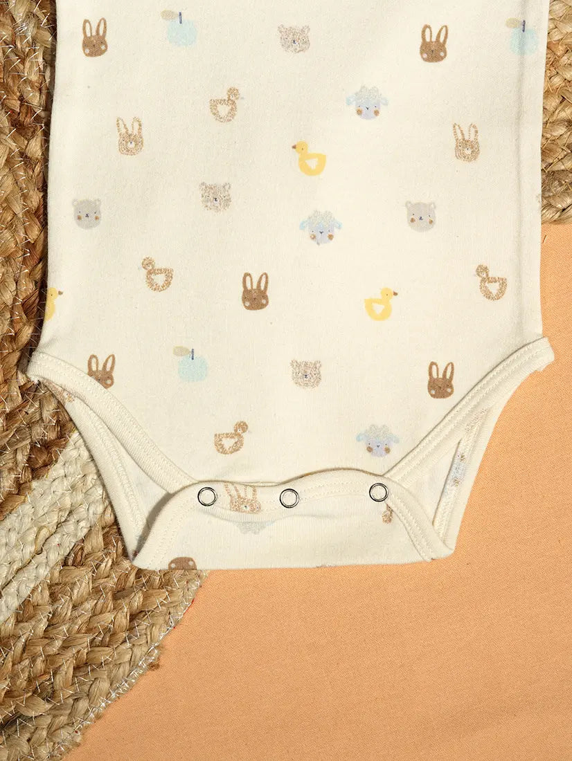 Cream Bunny & Duck Printed Baby Romper (ROM9)