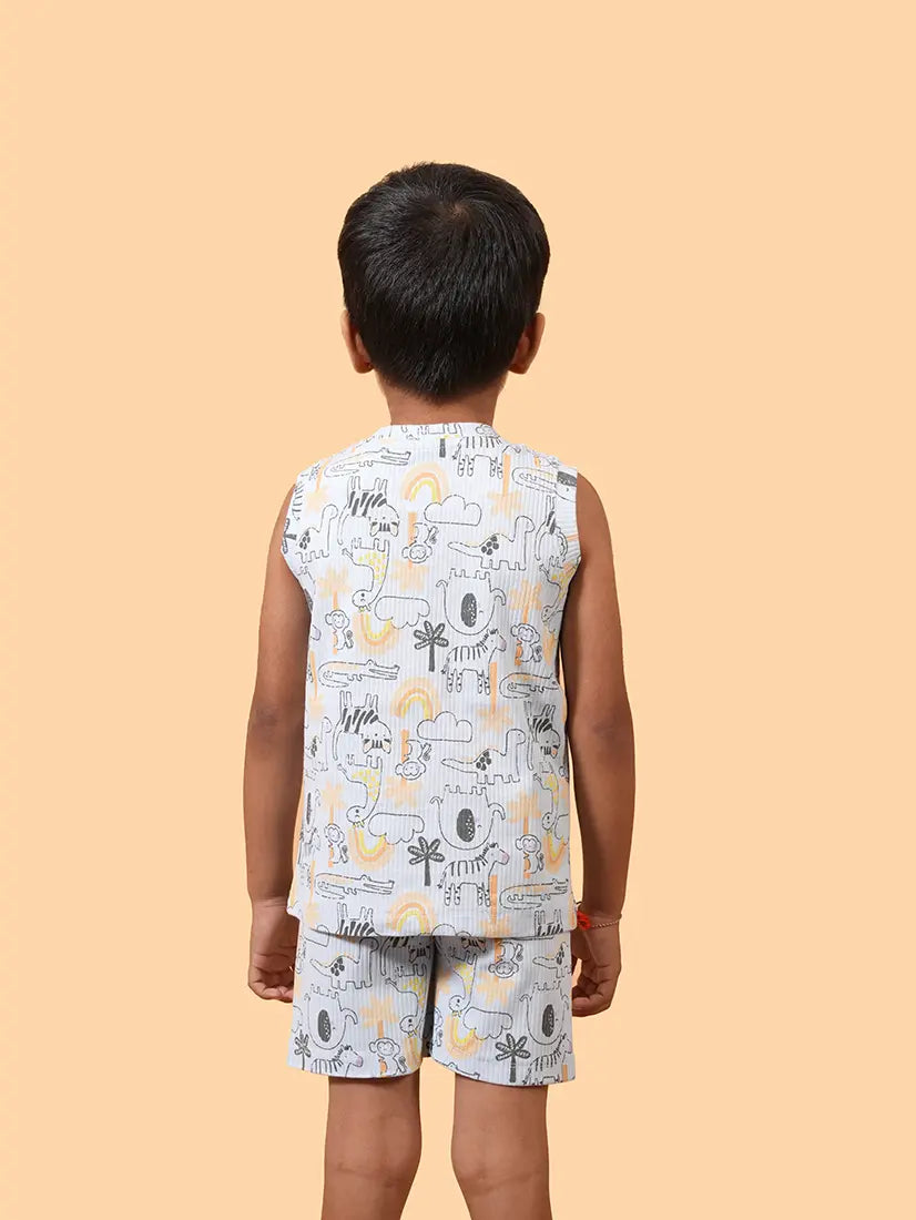 Light Blue Safari Print Sleeveless Co-ord Set (208)