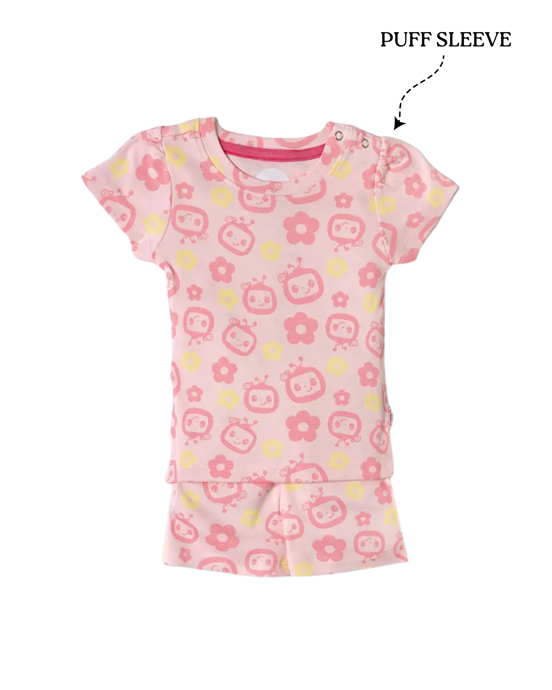 Girls Blush Pink Floral Robot Puff Sleeve Co-Ord Set (236)