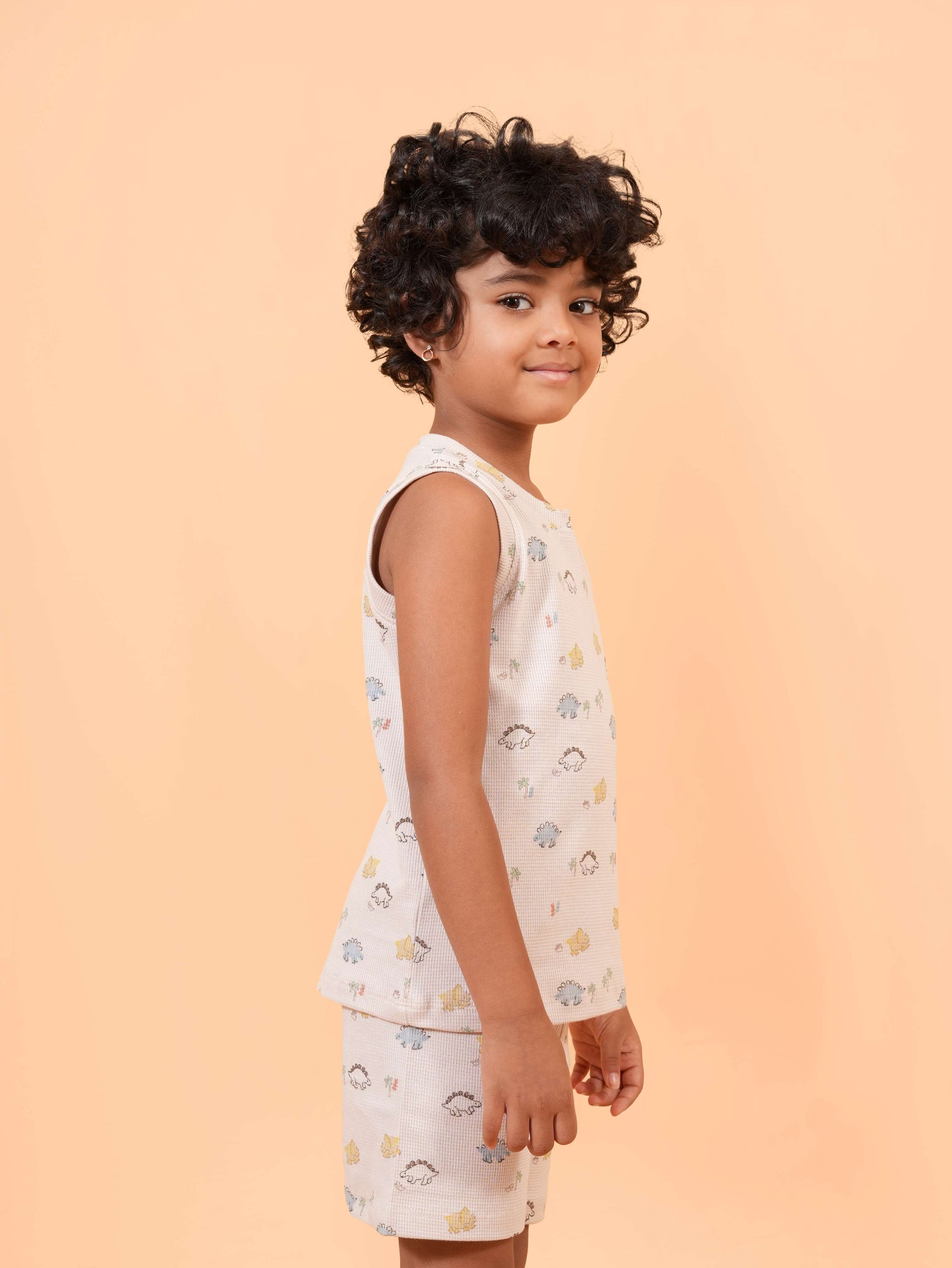 Light Biscuit Sleeveless Dinosaur Print Co-ord Set (177)