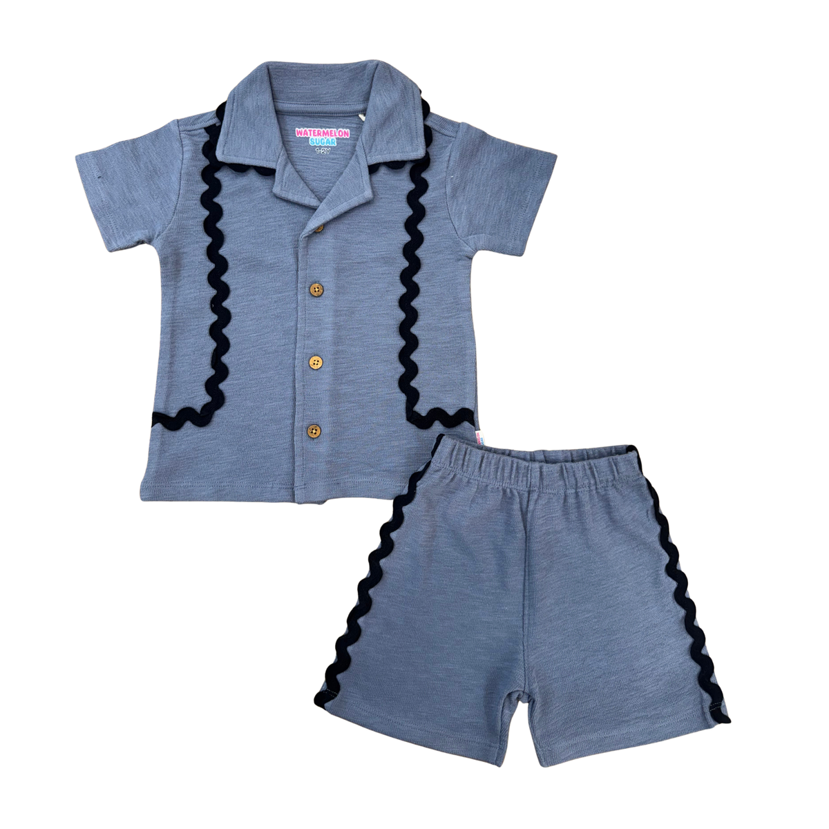 Slate Blue Ric-Rac Trim Shirt & Shorts Set (598)