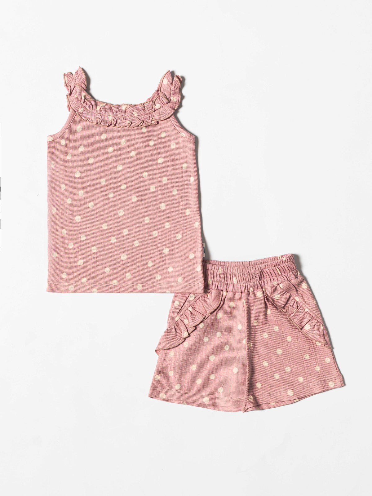 Pink Polka Dot Crinkle Top & Shorts Set (424)