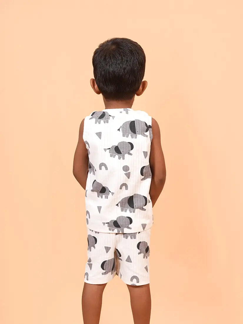 White Elephant Print Sleeveless Co-ord Set (163)