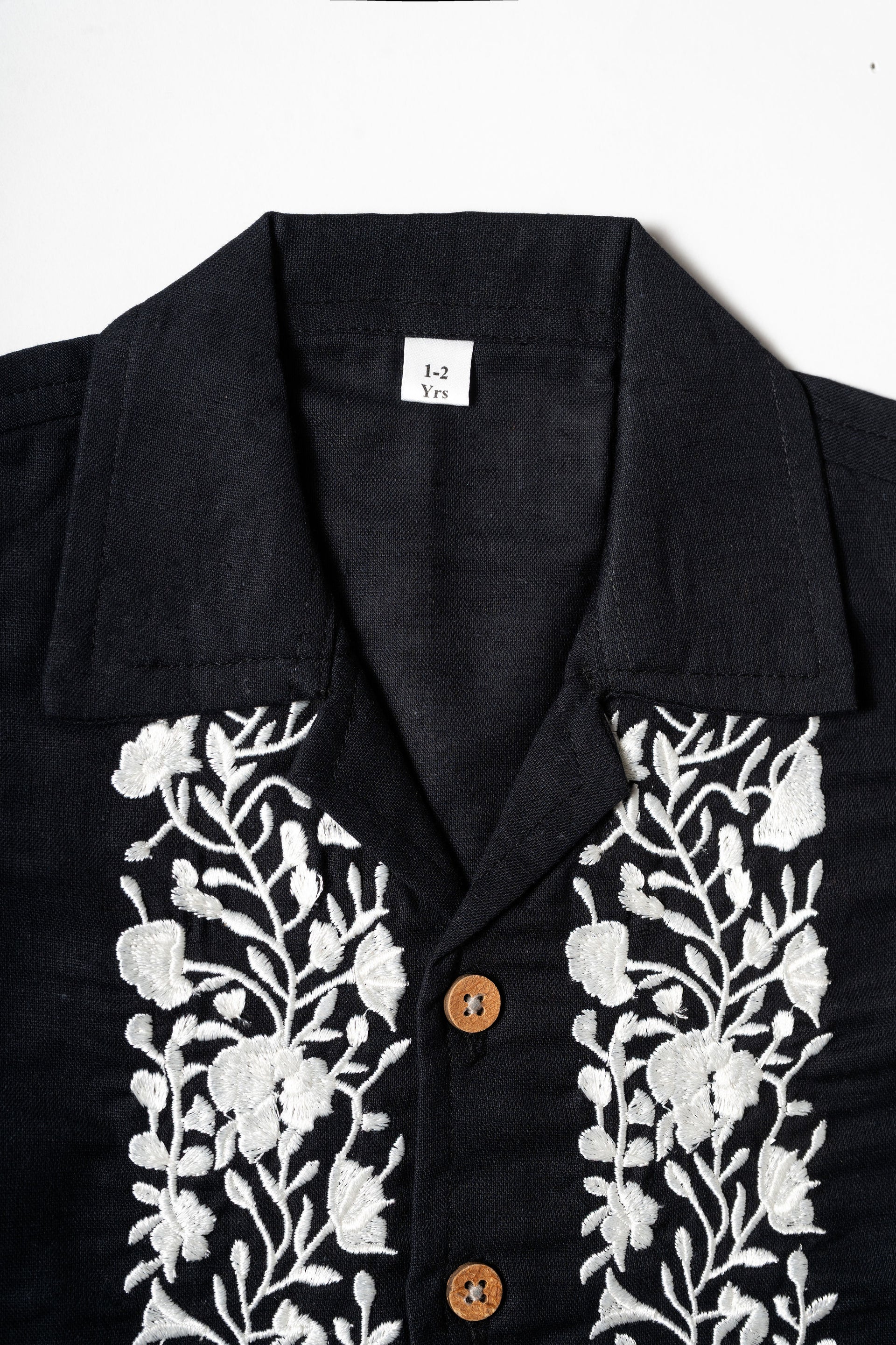 Black Linen Cotton Embroidered Co-Ord Set (385)