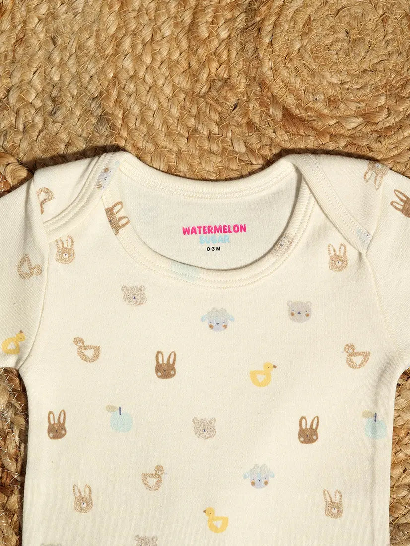 Cream Bunny & Duck Printed Baby Romper (ROM9)