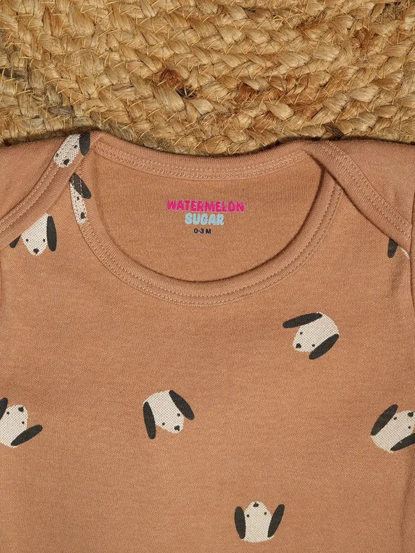 Chocolate Brown Dog Print Baby Romper (ROM11)