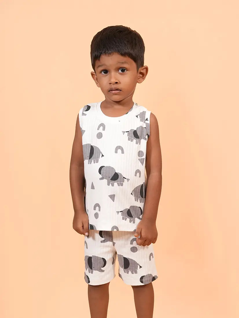 White Elephant Print Sleeveless Co-ord Set (163)