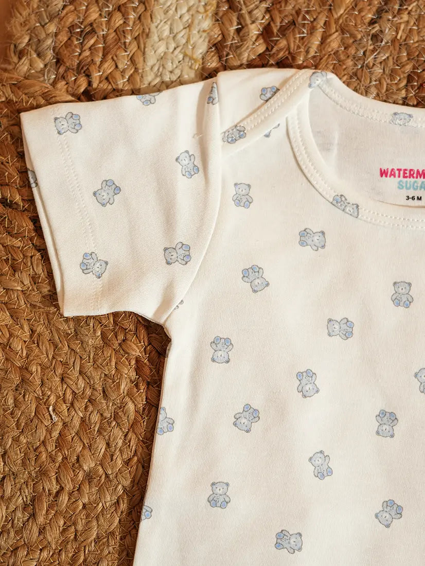 Blue Teddy Bear Printed Baby Romper (ROM1)