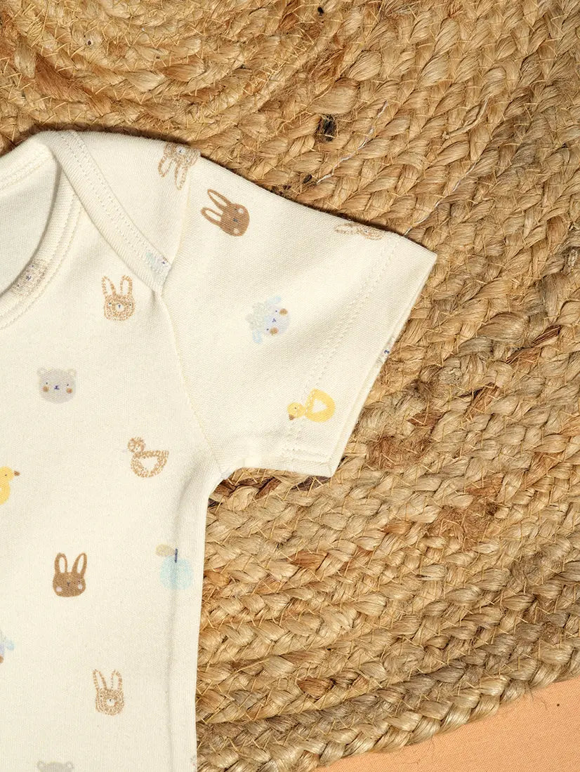 Cream Bunny & Duck Printed Baby Romper (ROM9)