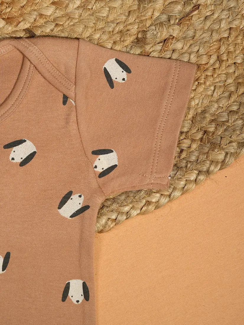 Chocolate Brown Dog Print Baby Romper (ROM11)