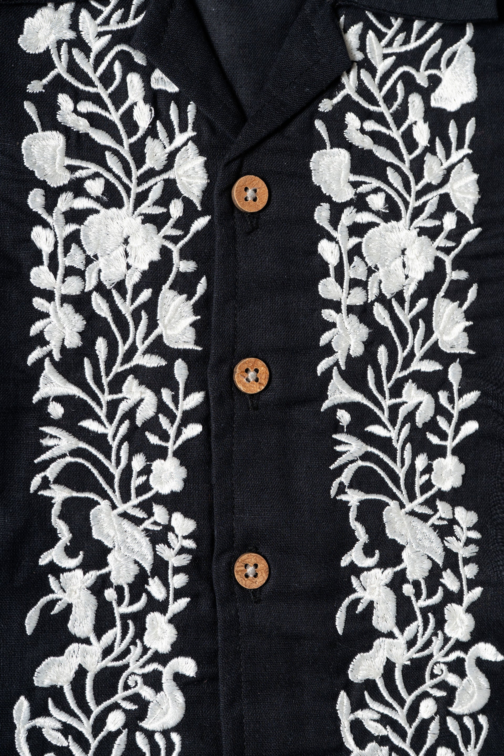 Black Linen Cotton Embroidered Co-Ord Set (385)