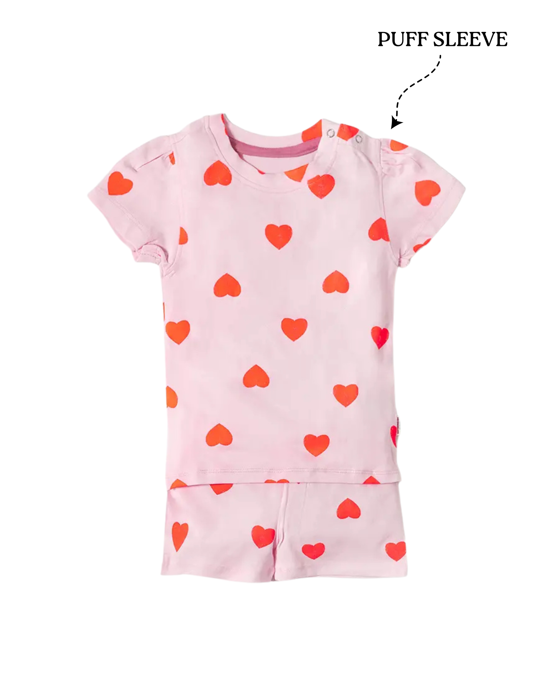 Girls Sweet Hearts Cotton Puff Sleeve Co-ord Set (319)