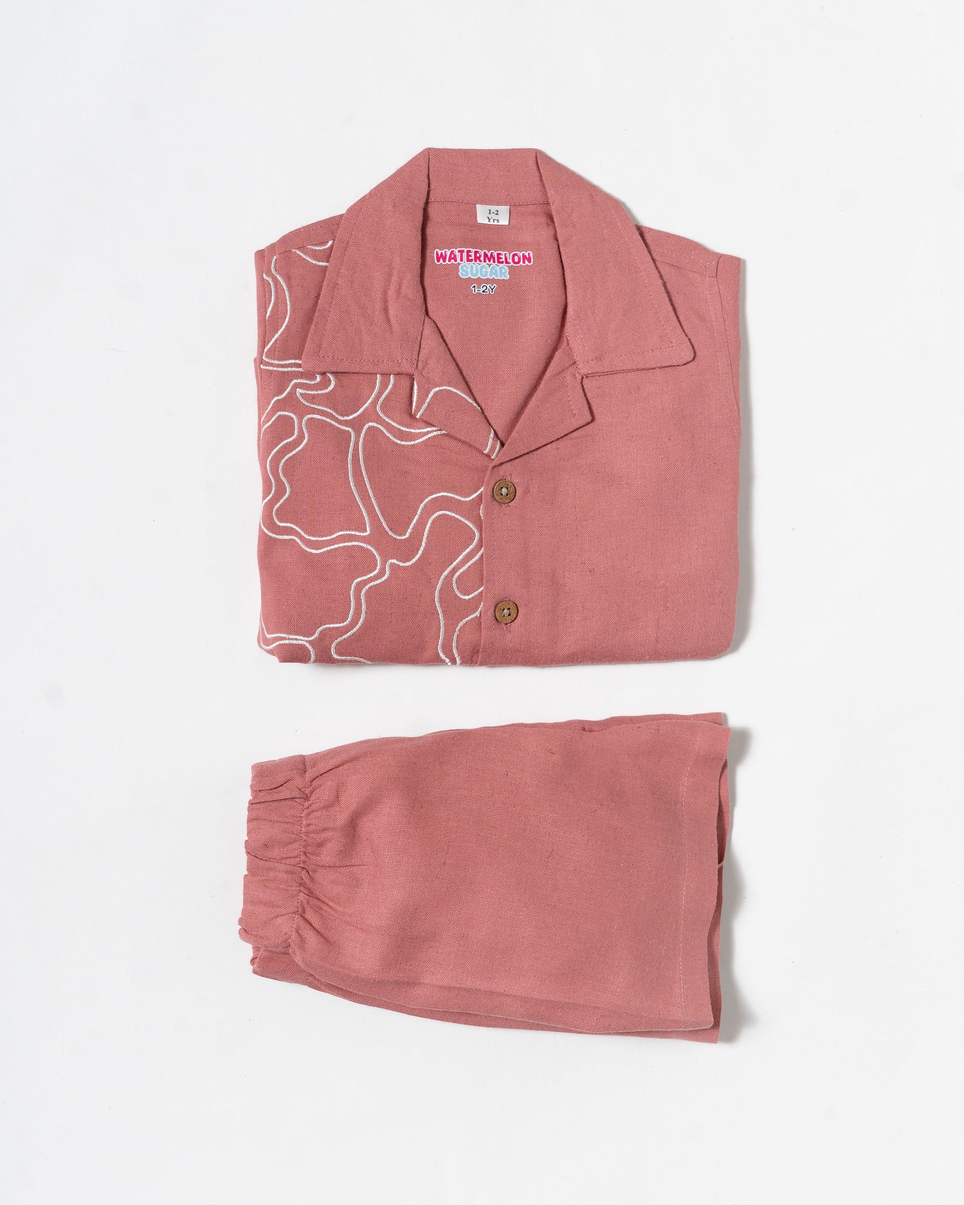 Pink Linen Cotton Embroidered Co-Ord Set (386)