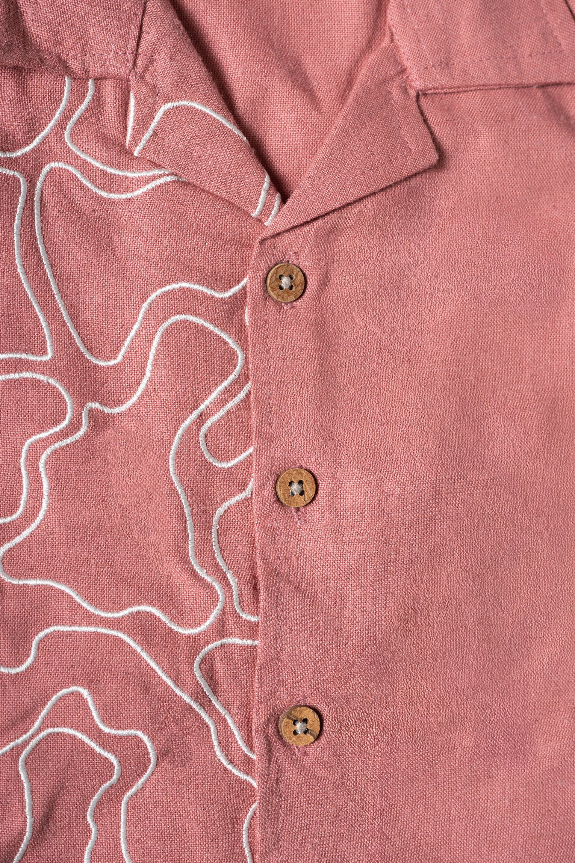 Pink Linen Cotton Embroidered Co-Ord Set (386)