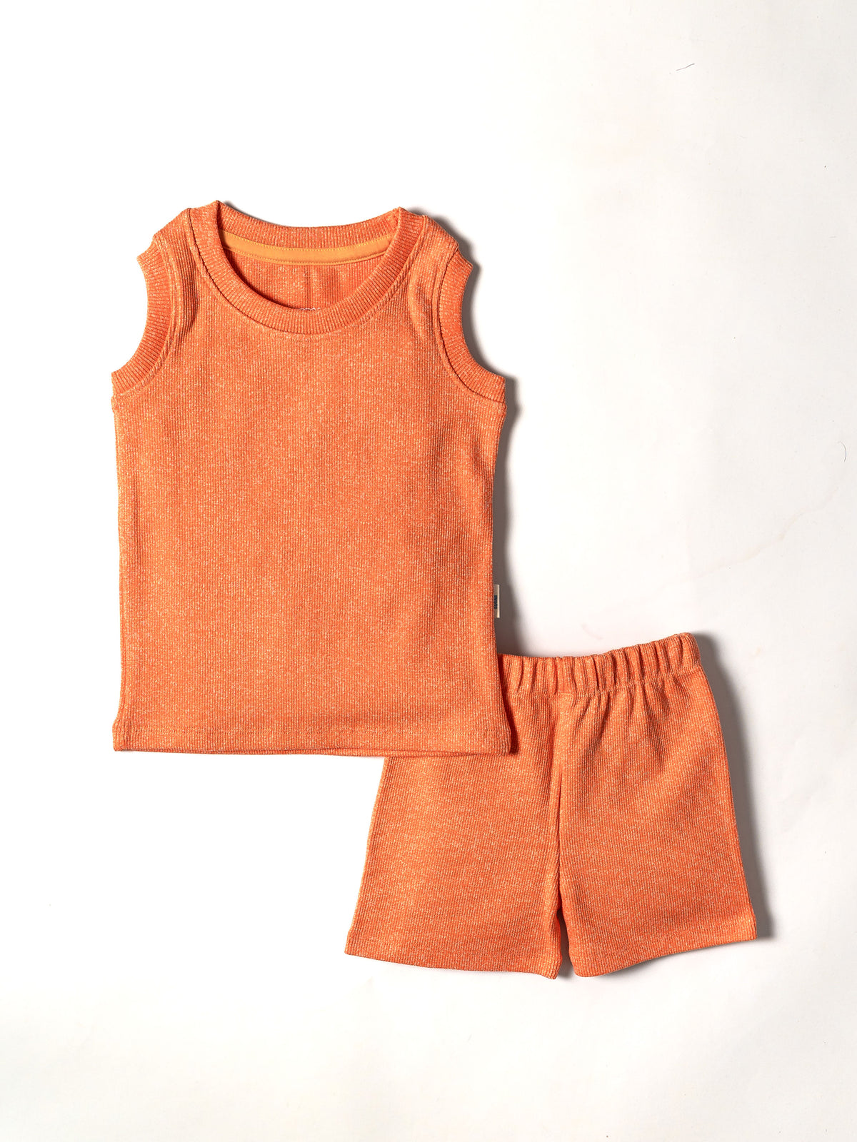 Orange Ribbed Sleeveless Co-ord Set(474)