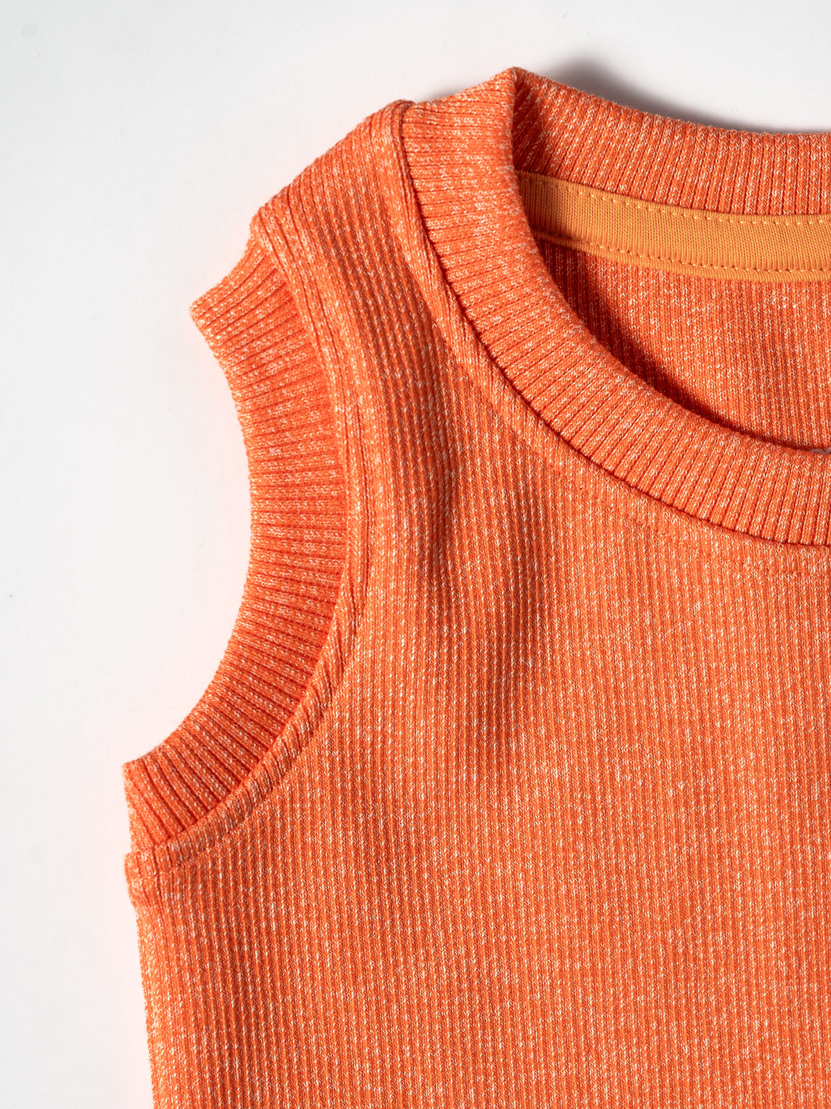 Orange Ribbed Sleeveless Co-ord Set(474)