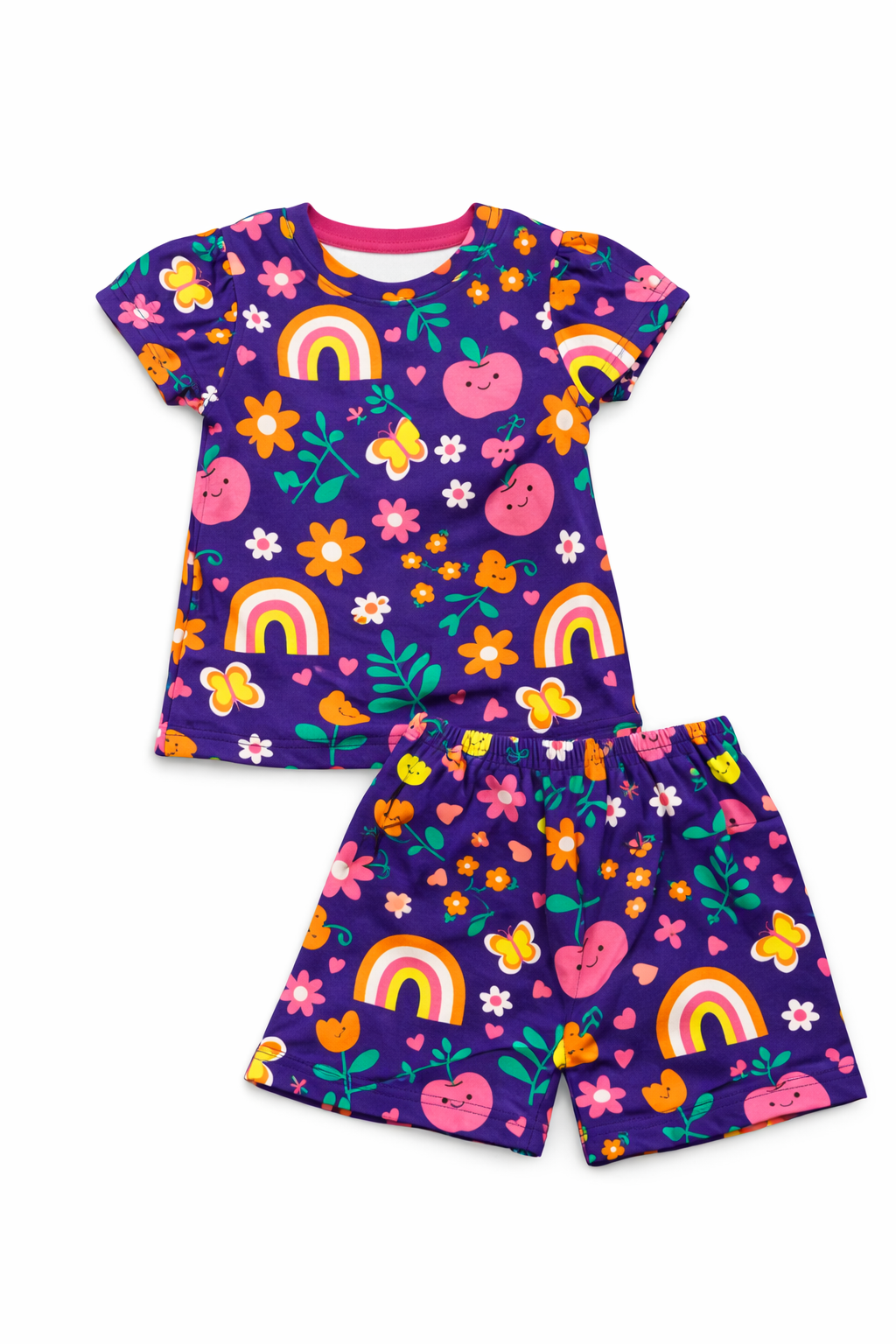 Purple Rainbow & Floral Print Puff Sleeve Co-ord Set (390)