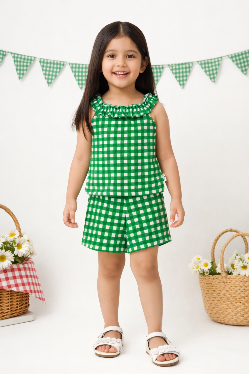 Green Gingham Ruffle Co-ord Set (472)