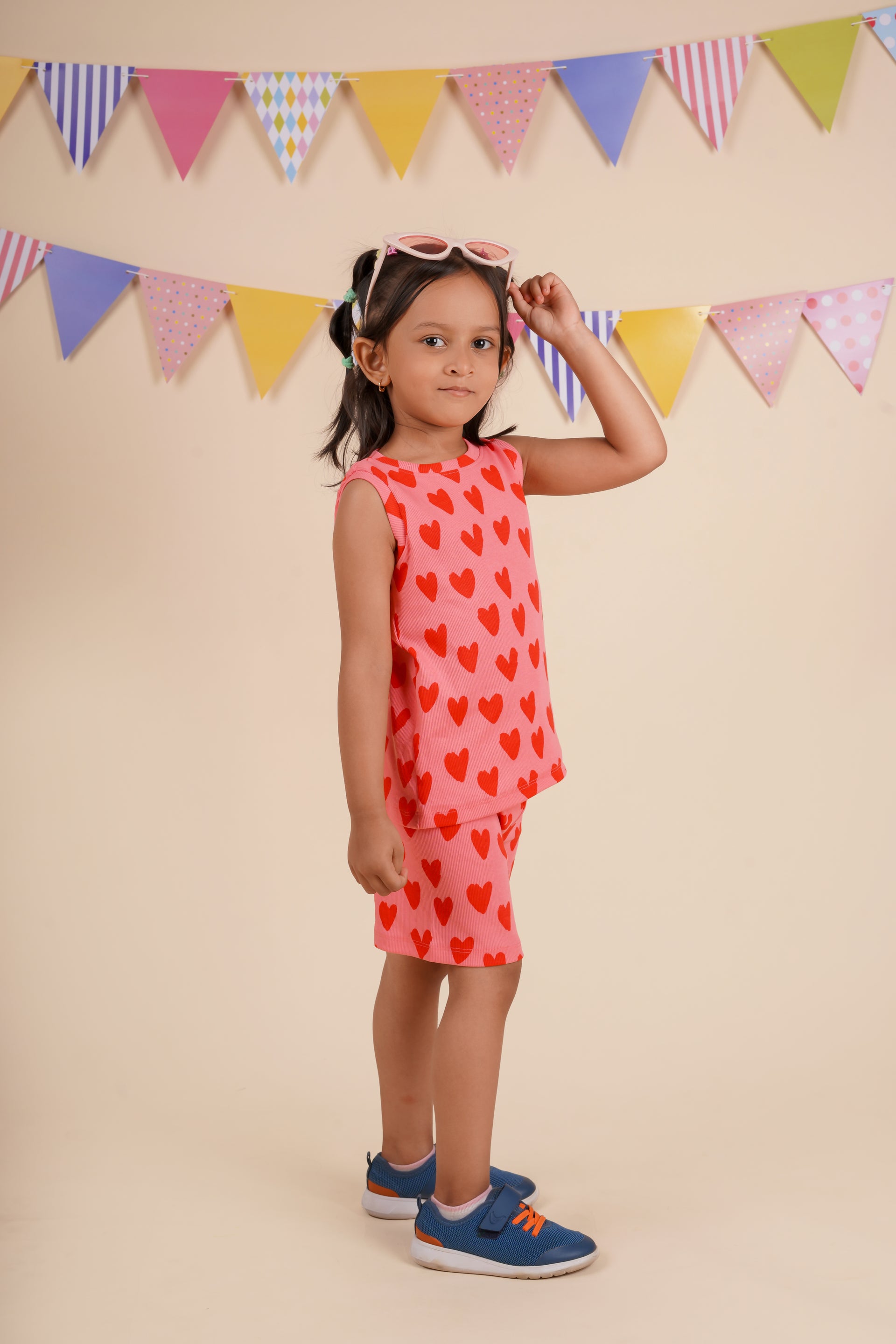 Red Heart Printed Sleeveless Co-ord Set (133)