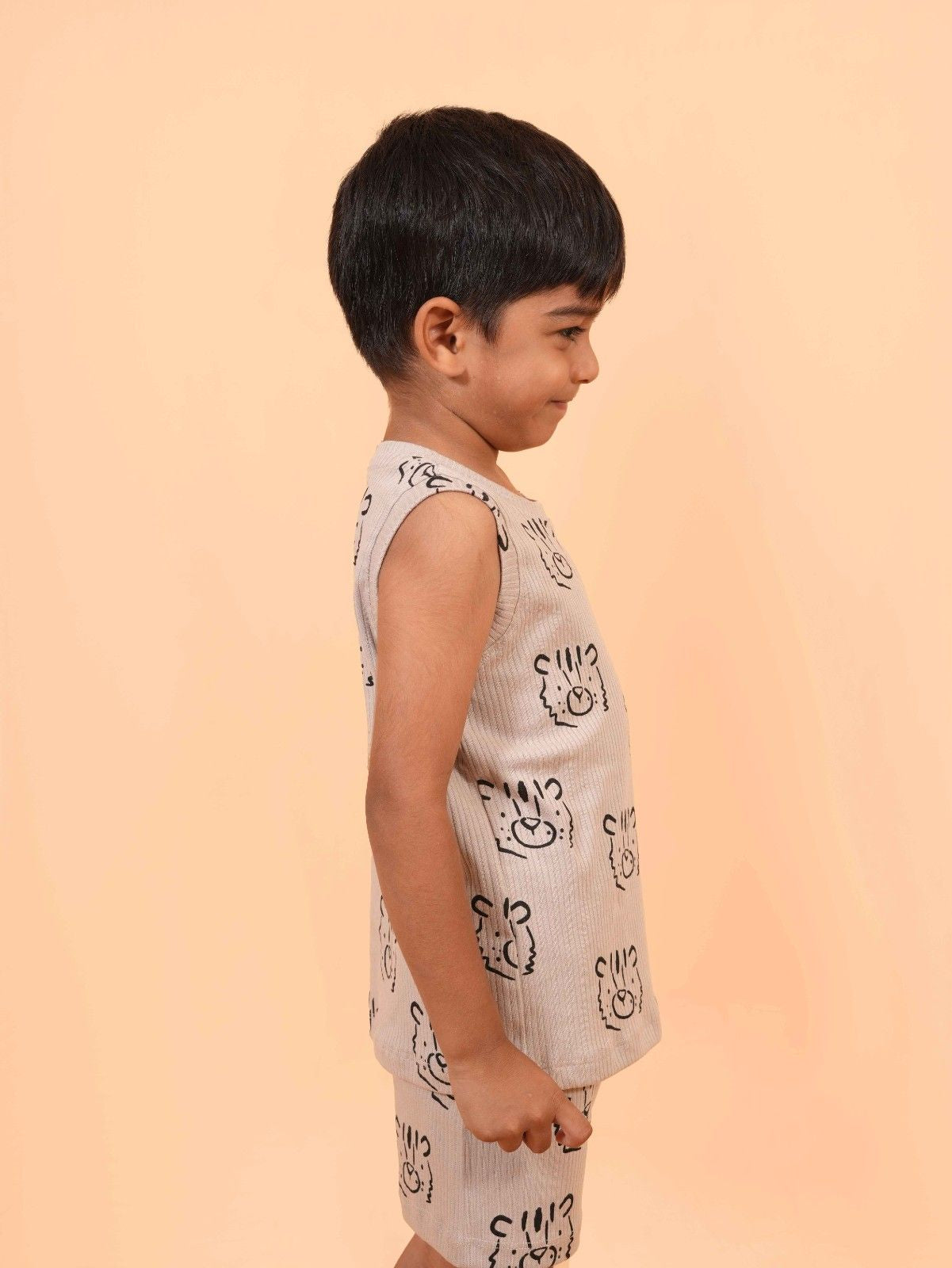 Brown Tiger Face Print Sleeveless Co-ord Set