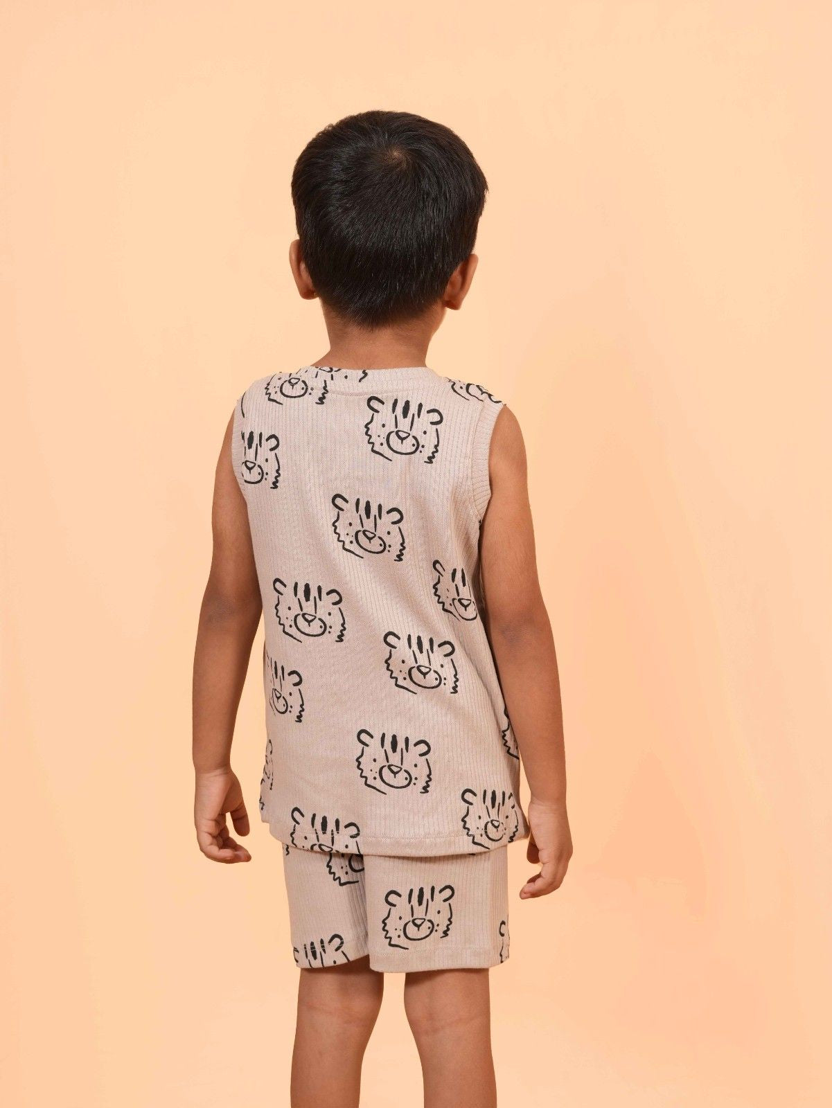 Brown Tiger Face Print Sleeveless Co-ord Set