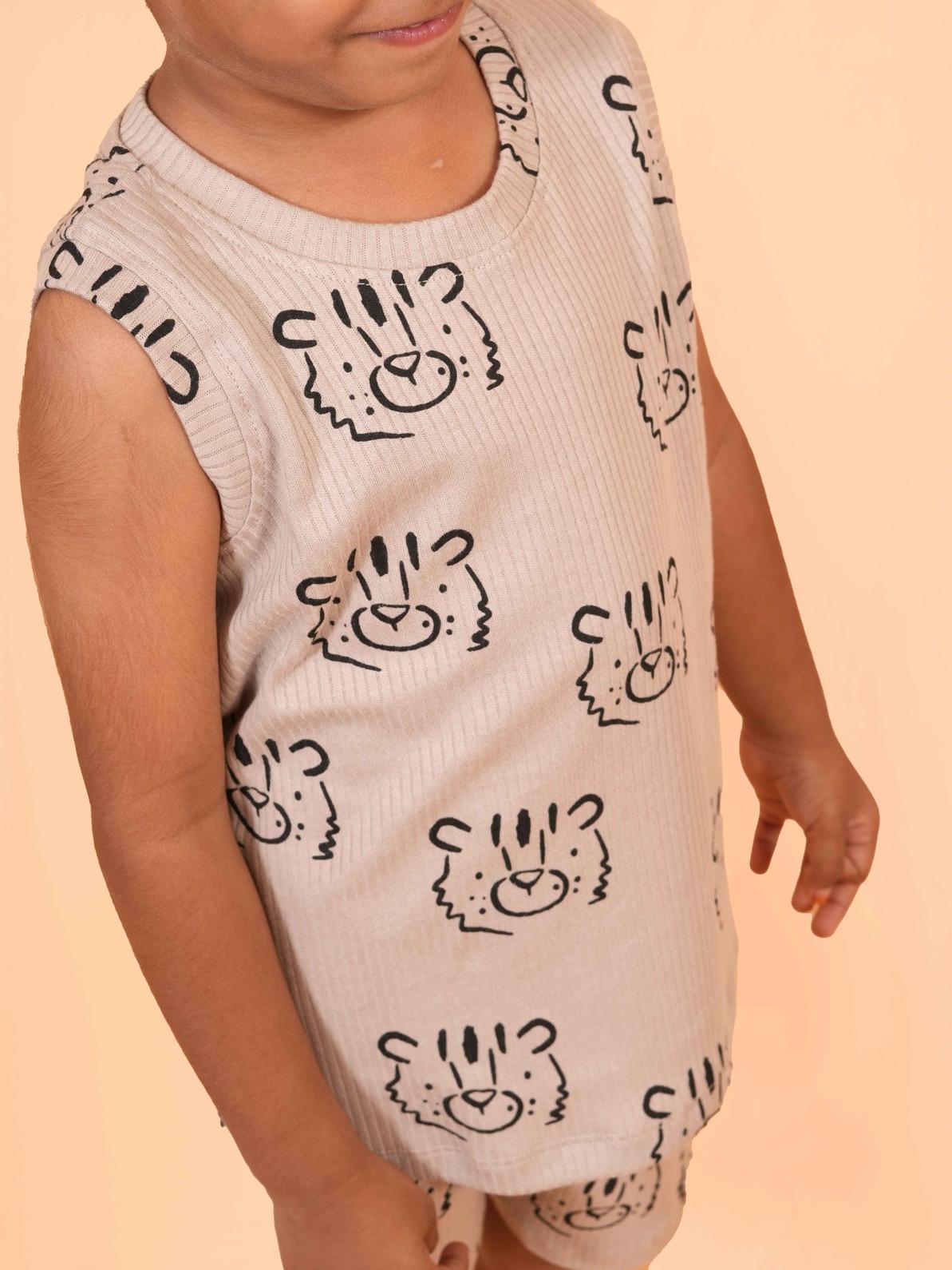 Brown Tiger Face Print Sleeveless Co-ord Set