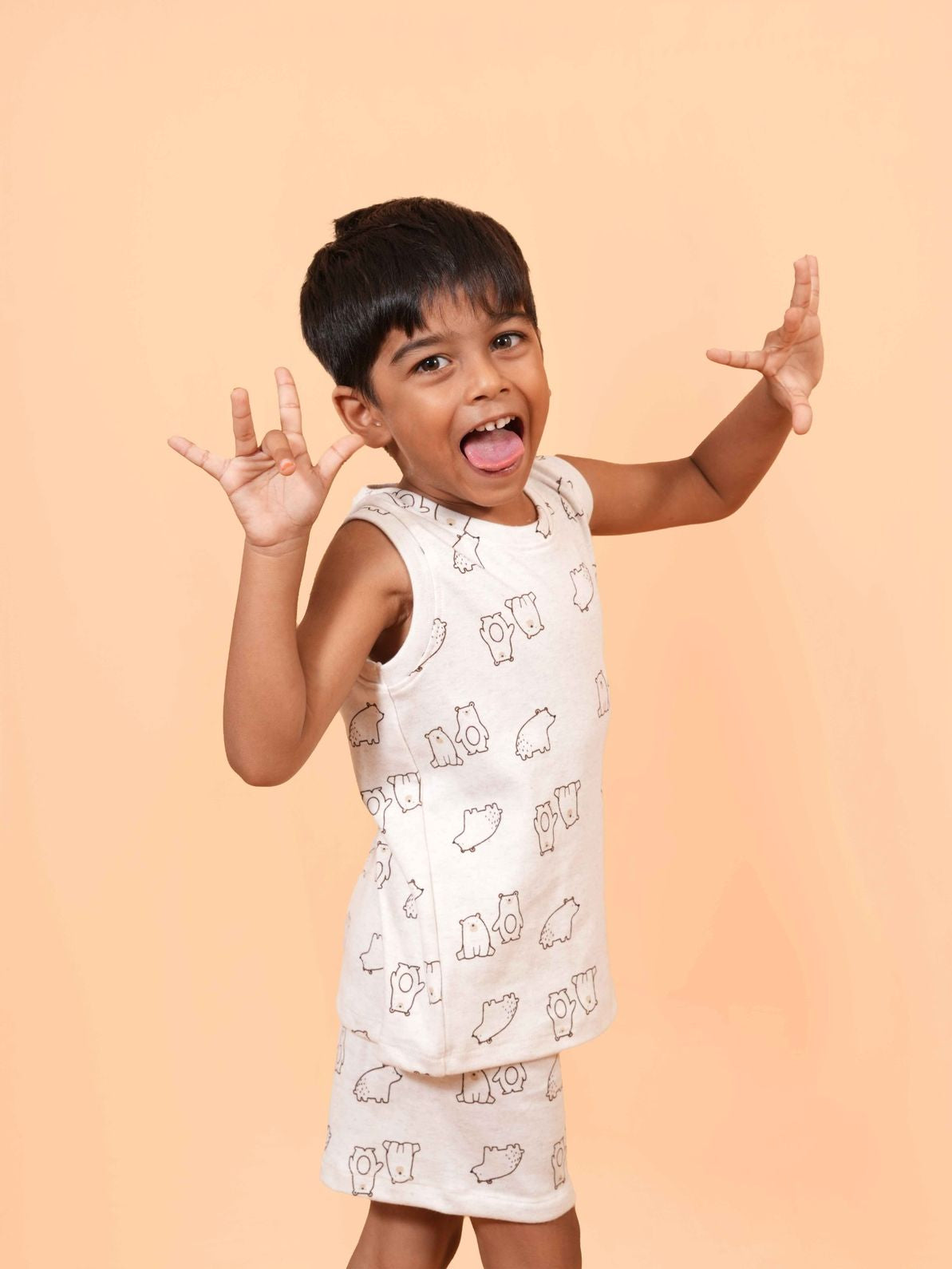 Teddy Bear Printed Sleeveless Co-ord Set