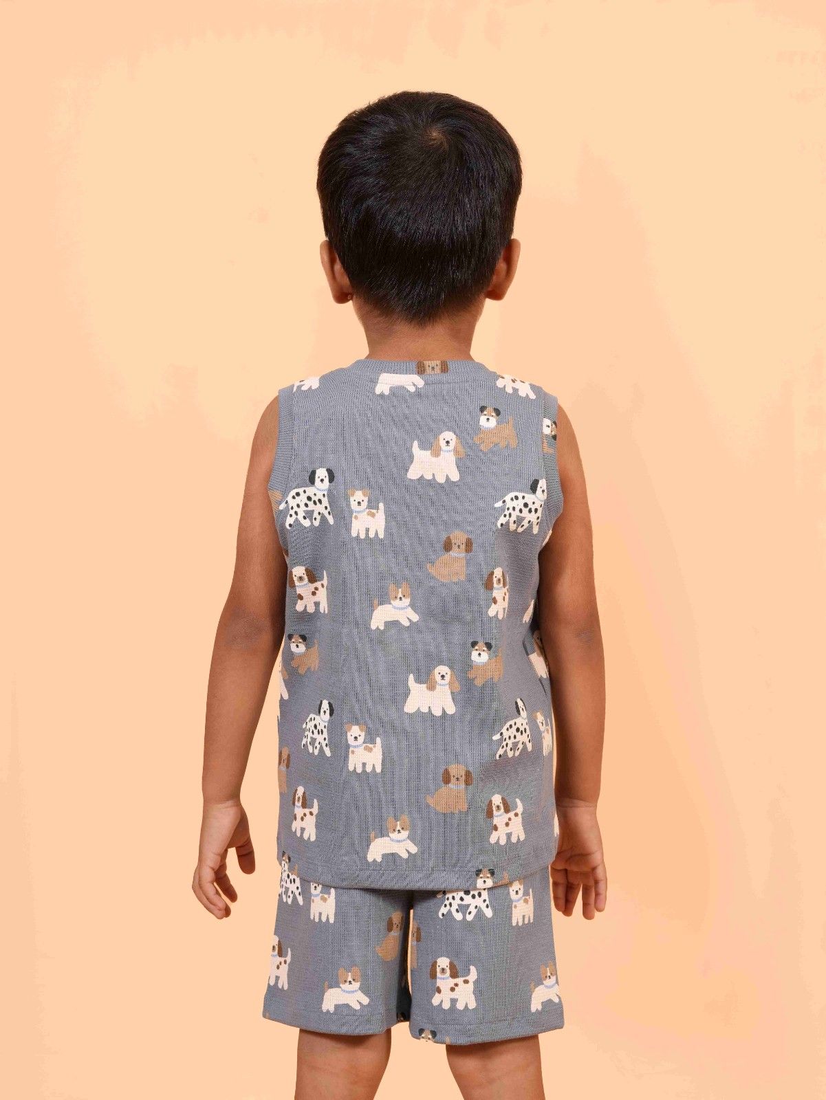 Blue Sleeveless Co-ord Set – All-Over Puppy Print