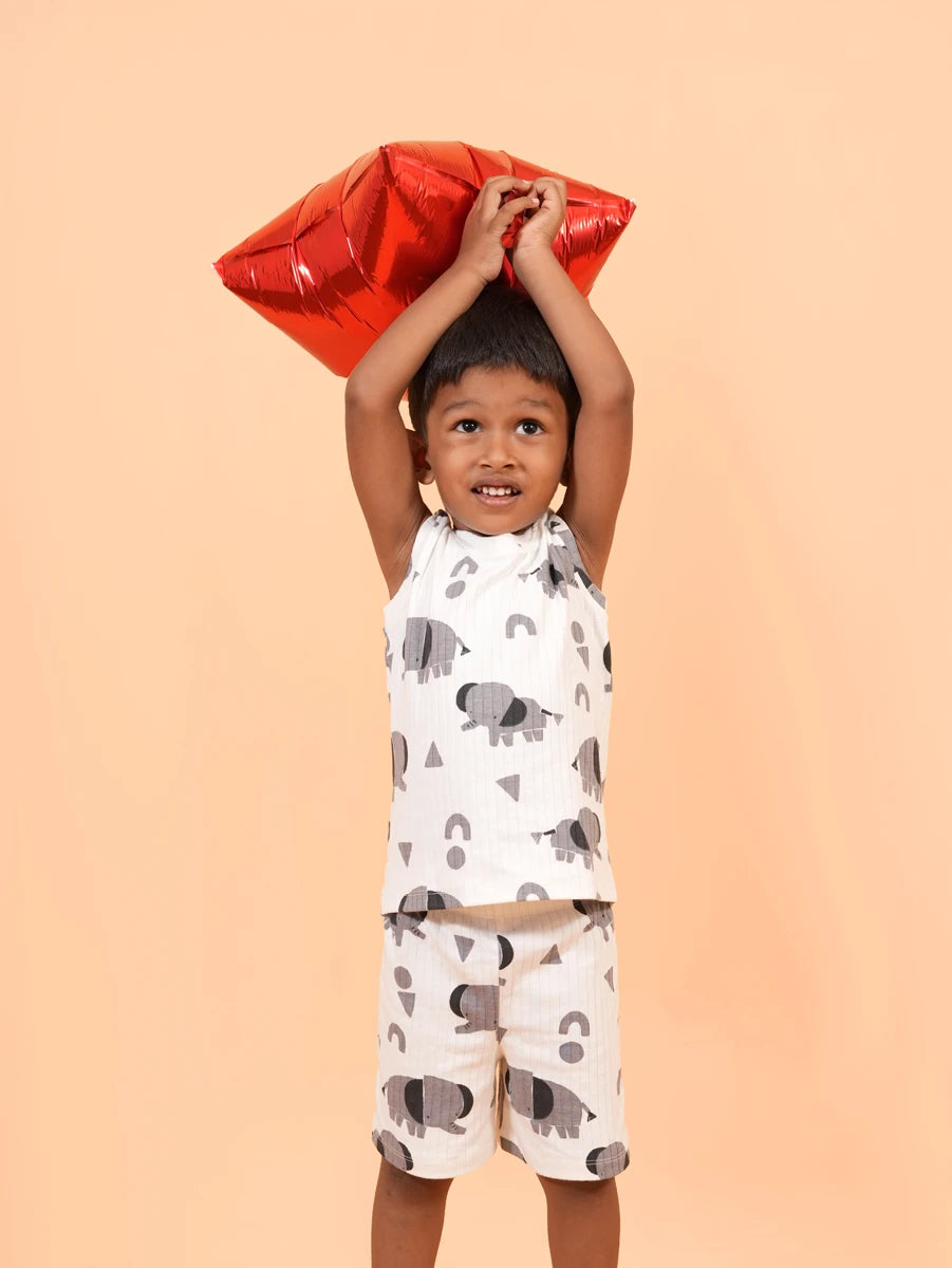 White Elephant Print Sleeveless Co-ord Set