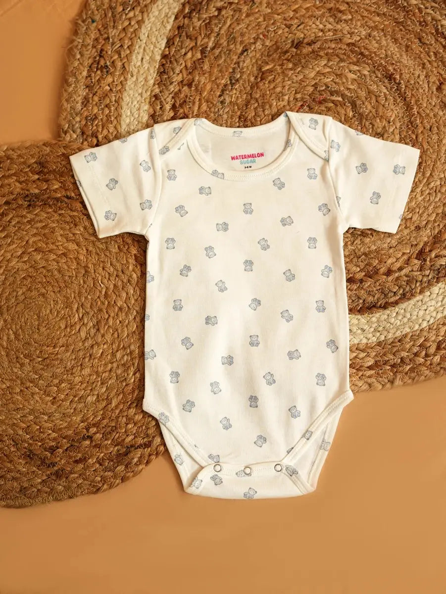 Blue Teddy Bear Printed Baby Romper