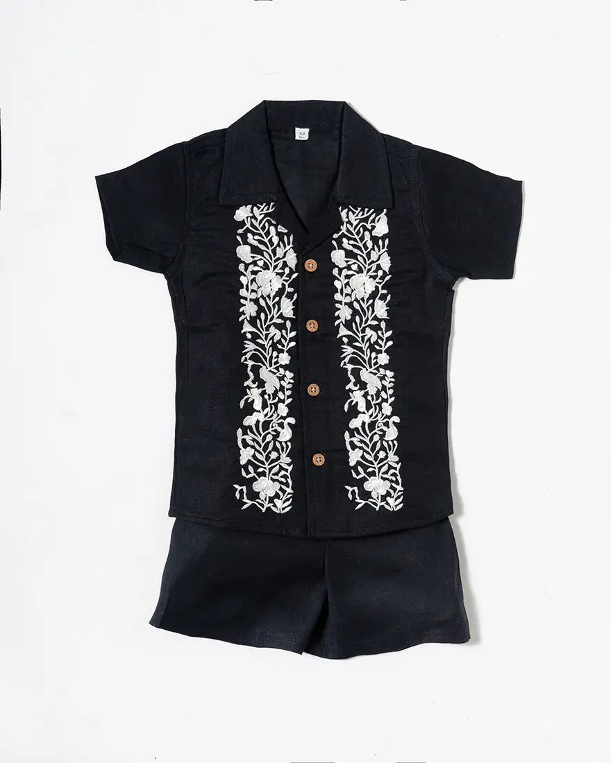 Black Linen Cotton Embroidered Co-Ord Set