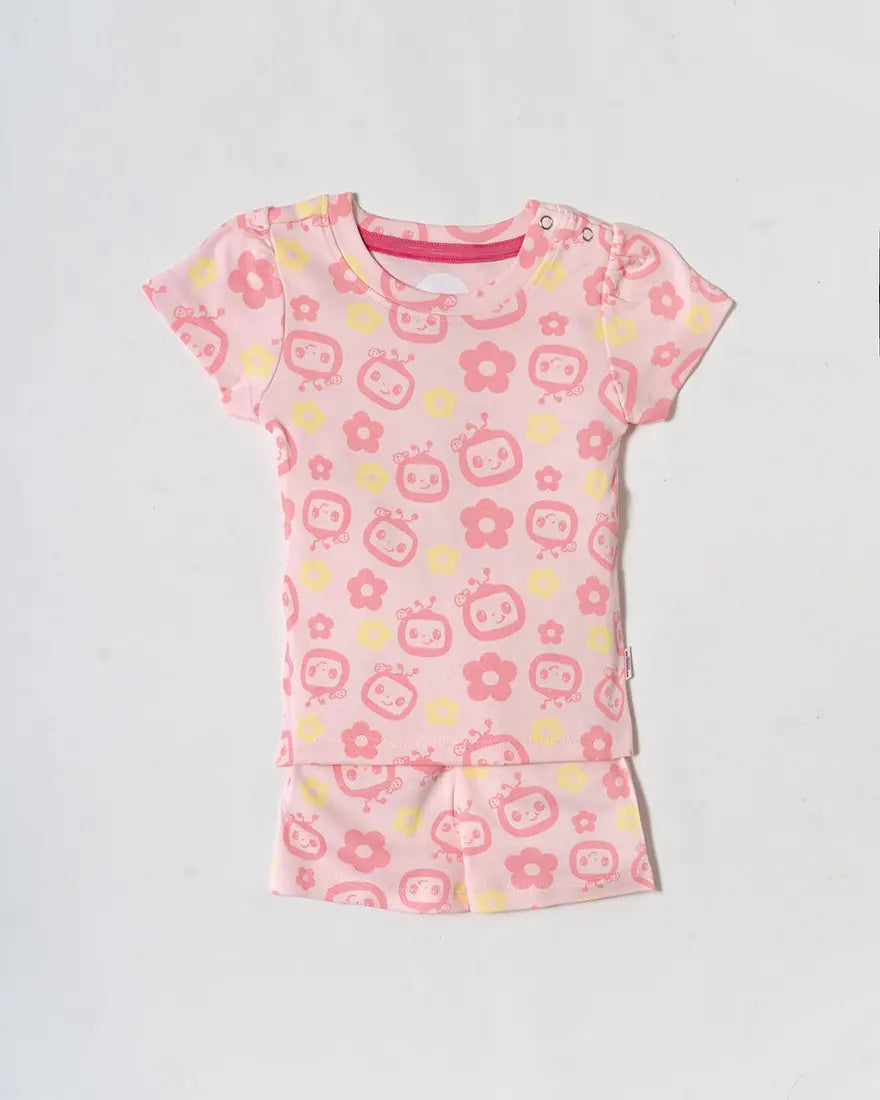 Blush Pink Floral Robot Puff Sleeve Co-Ord Set